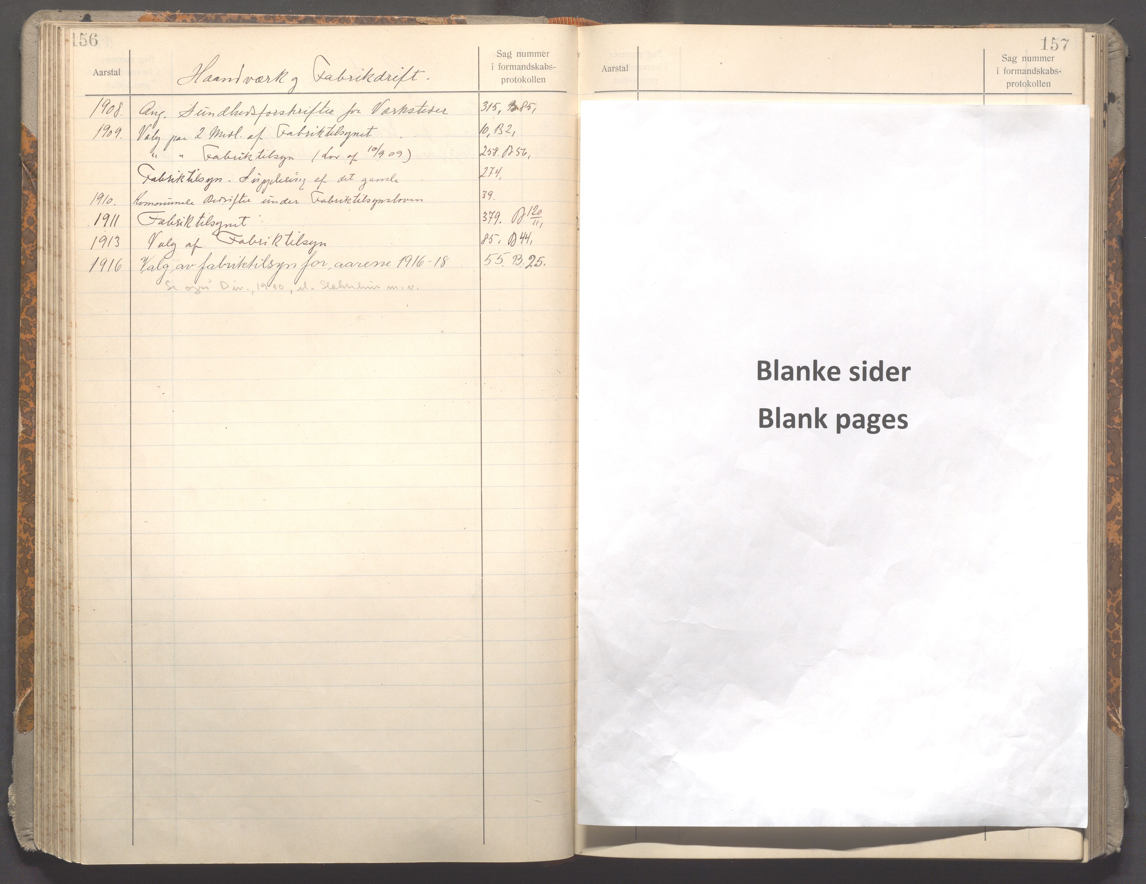 Haugesund kommune - Formannskapet og Bystyret , IKAR/A-1295/C/Ca/L0002: Register, 1908-1917, s. 156-157