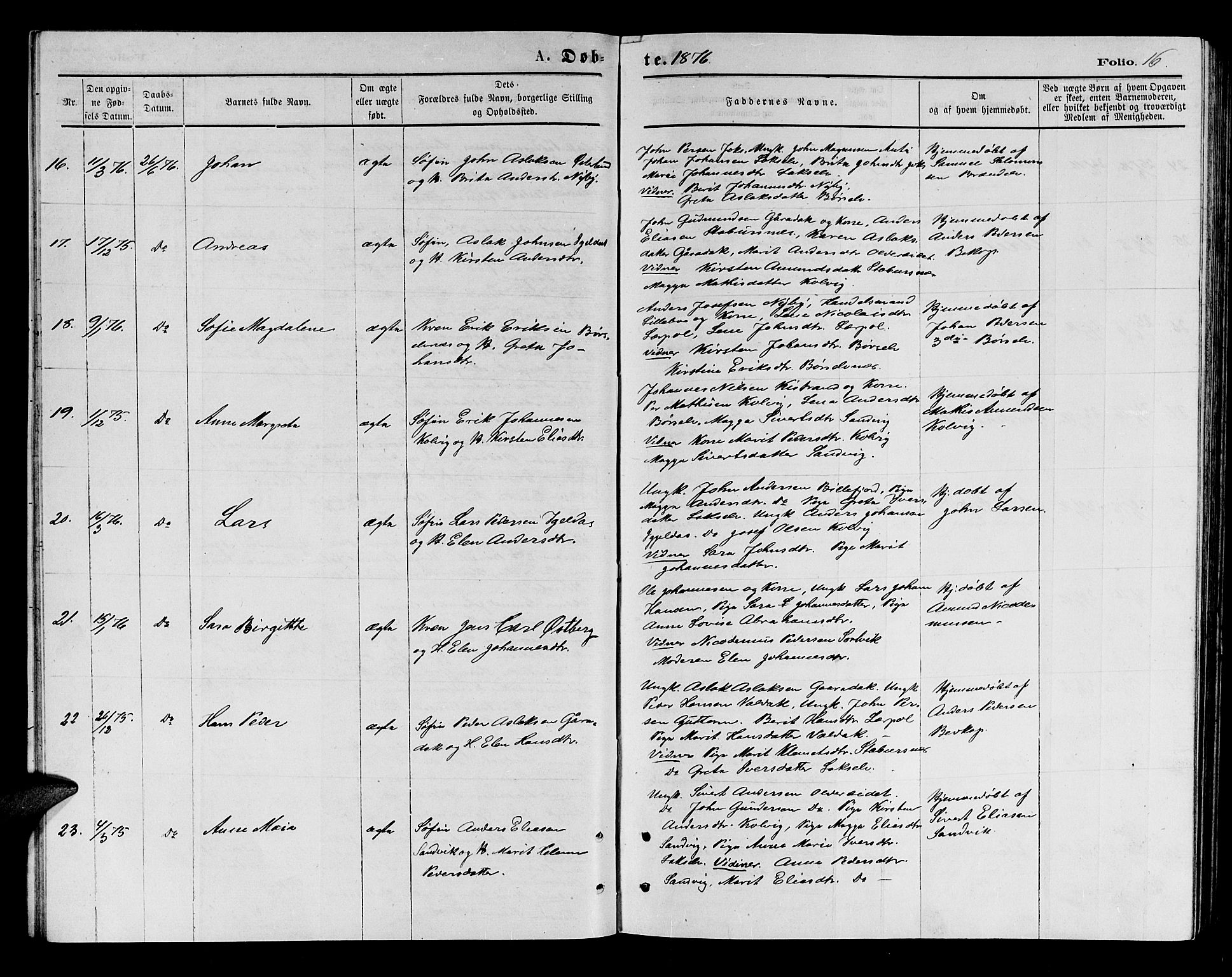 Kistrand/Porsanger sokneprestembete, AV/SATØ-S-1351/H/Hb/L0003.klokk: Klokkerbok nr. 3, 1874-1885, s. 16