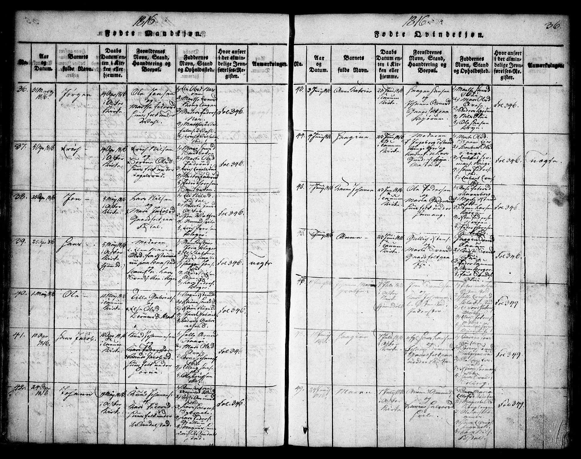 Asker prestekontor Kirkebøker, SAO/A-10256a/F/Fa/L0006: Ministerialbok nr. I 6, 1814-1824, s. 36