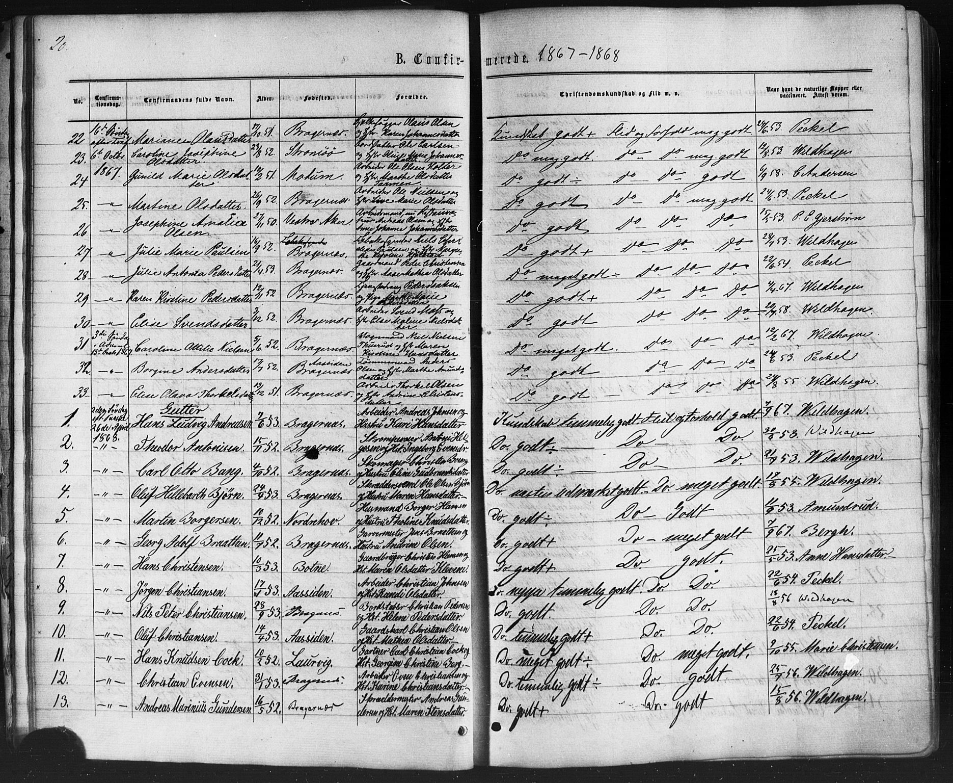 Bragernes kirkebøker, AV/SAKO-A-6/F/Fc/L0003: Ministerialbok nr. III 3, 1865-1874, s. 20