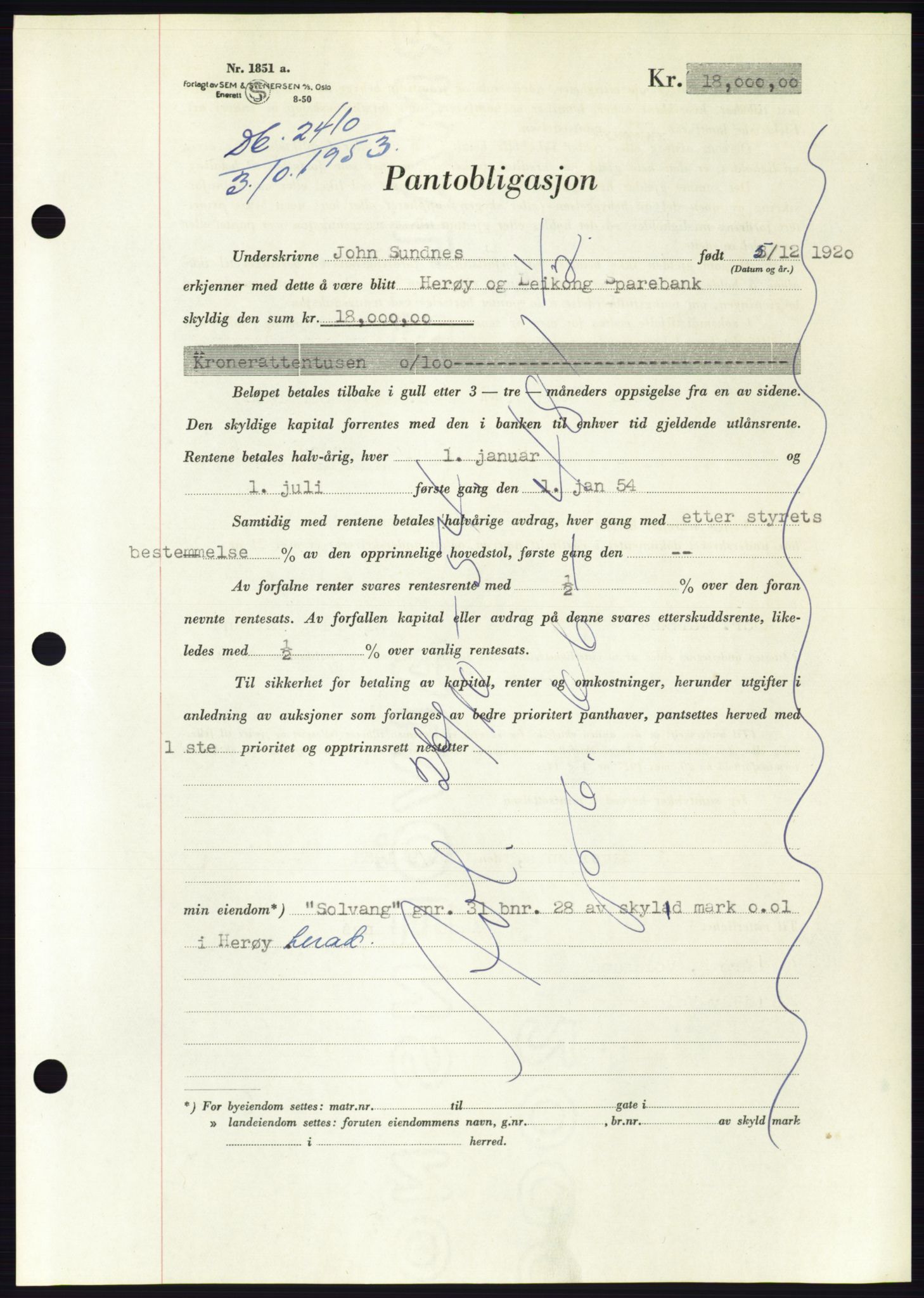 Søre Sunnmøre sorenskriveri, AV/SAT-A-4122/1/2/2C/L0124: Pantebok nr. 12B, 1953-1954, Dagboknr: 2410/1953