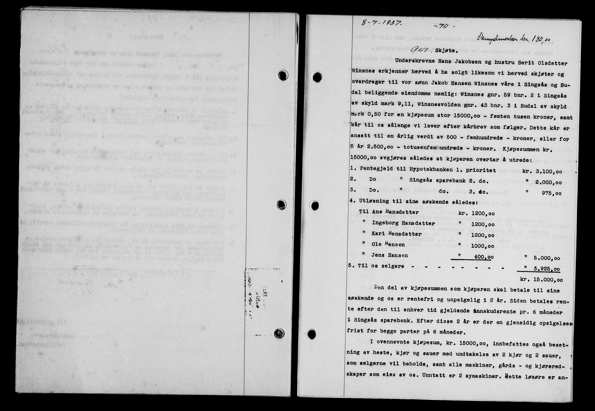 Gauldal sorenskriveri, SAT/A-0014/1/2/2C/L0047: Pantebok nr. 50-51, 1937-1937, Dagboknr: 940/1937