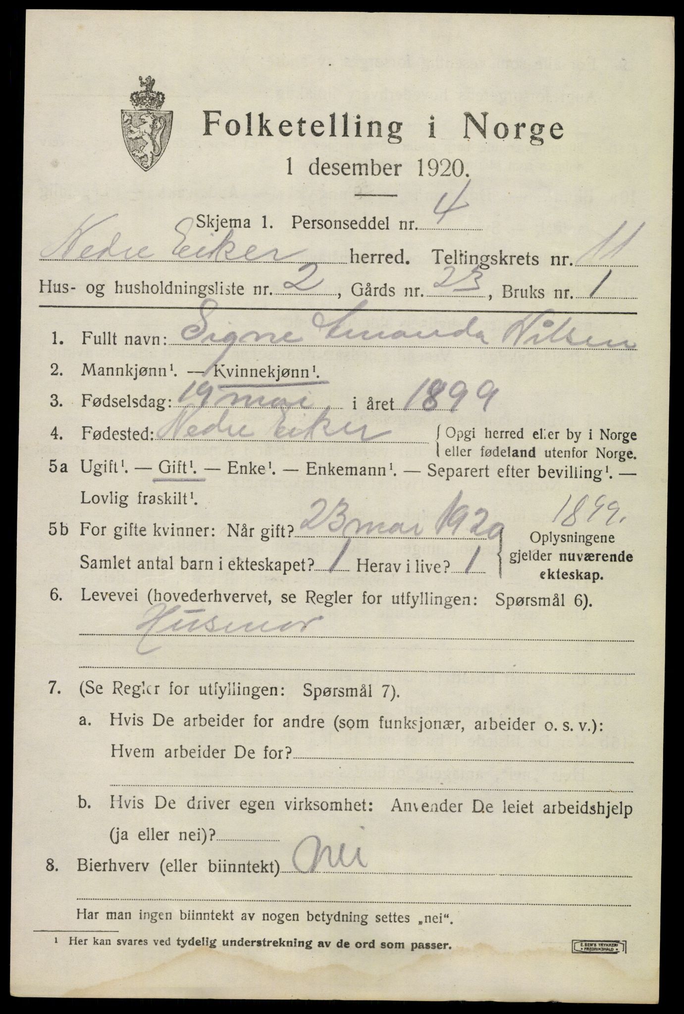 SAKO, Folketelling 1920 for 0625 Nedre Eiker herred, 1920, s. 11071