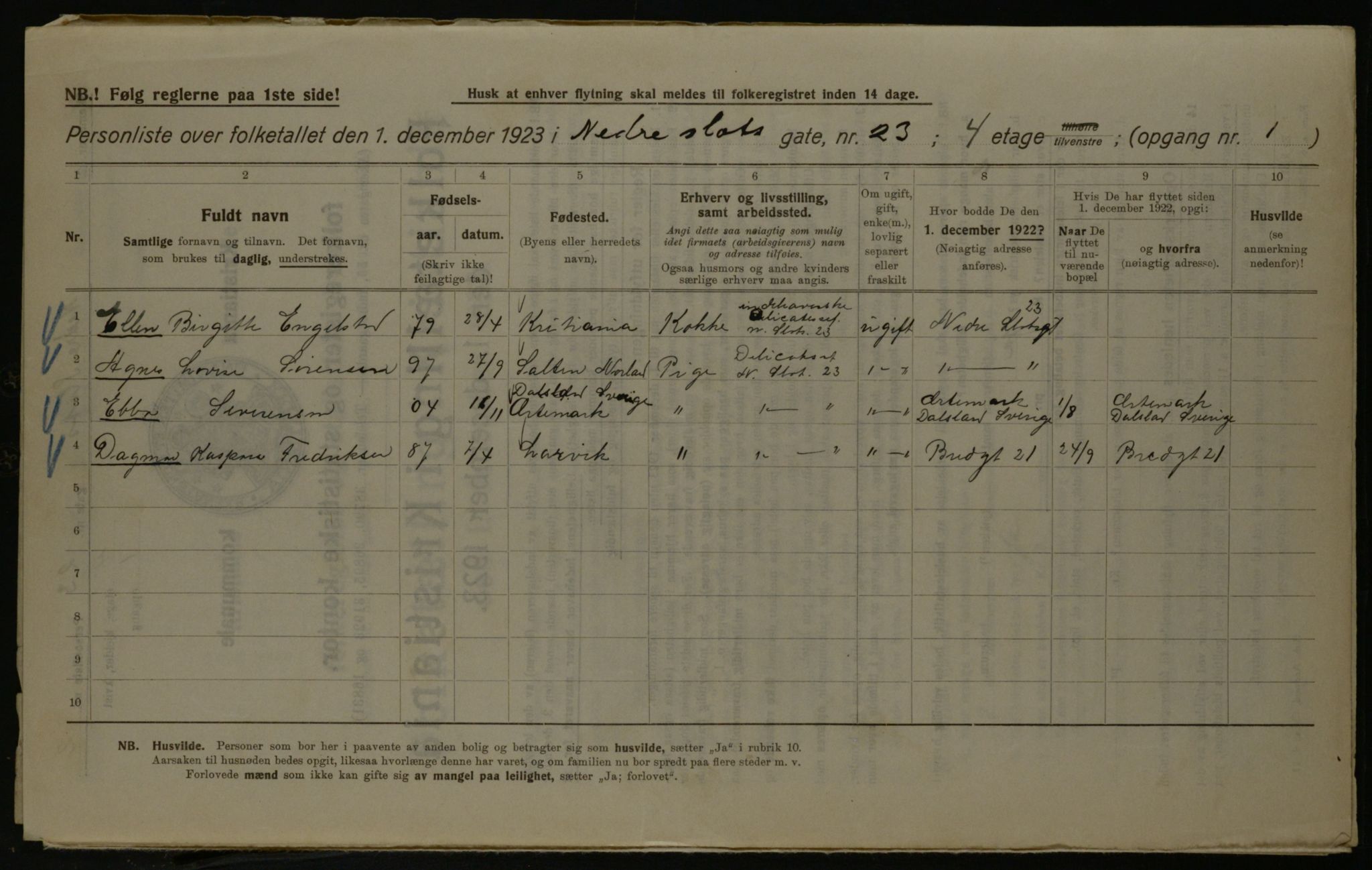 OBA, Kommunal folketelling 1.12.1923 for Kristiania, 1923, s. 76525