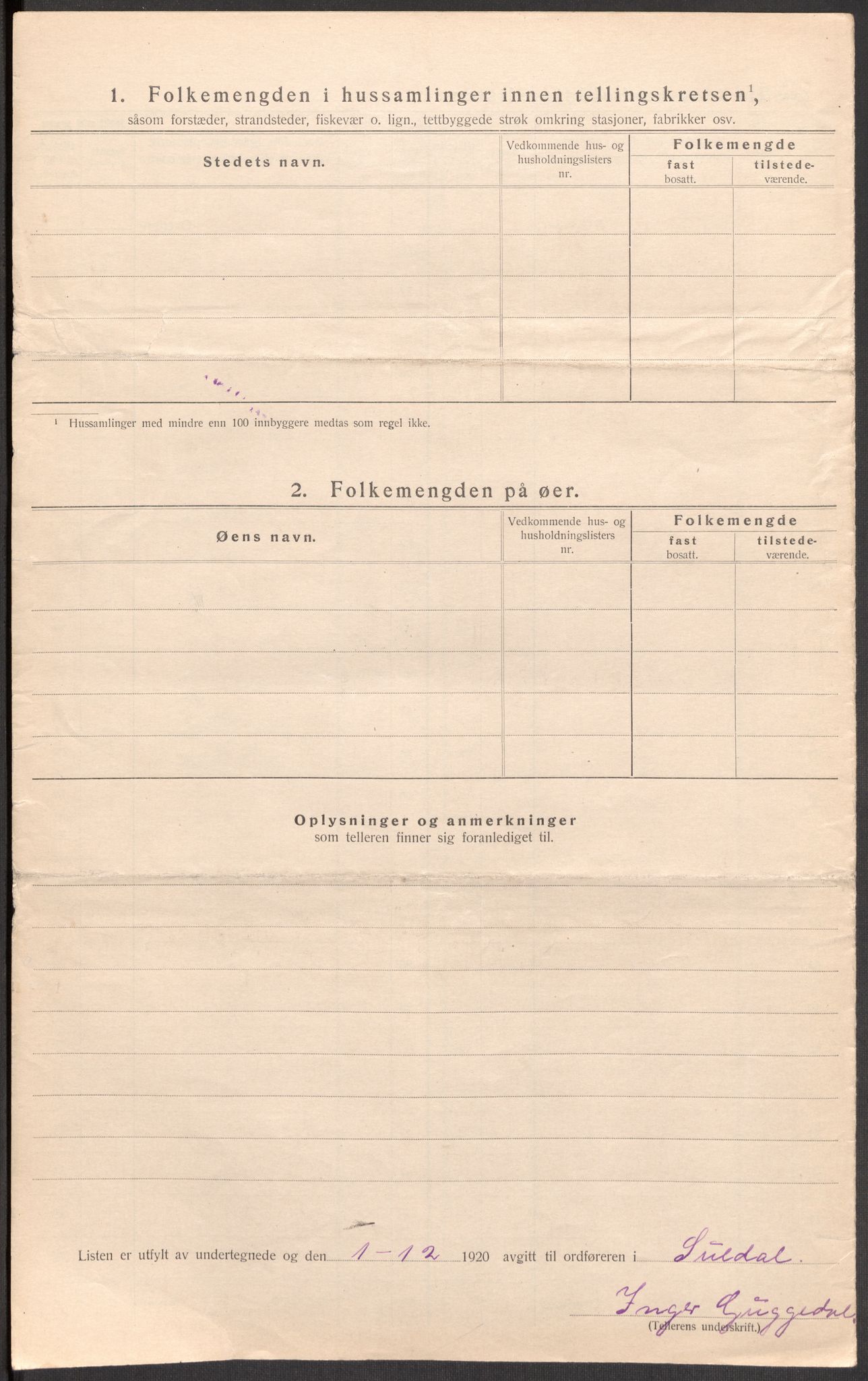 SAST, Folketelling 1920 for 1134 Suldal herred, 1920, s. 24