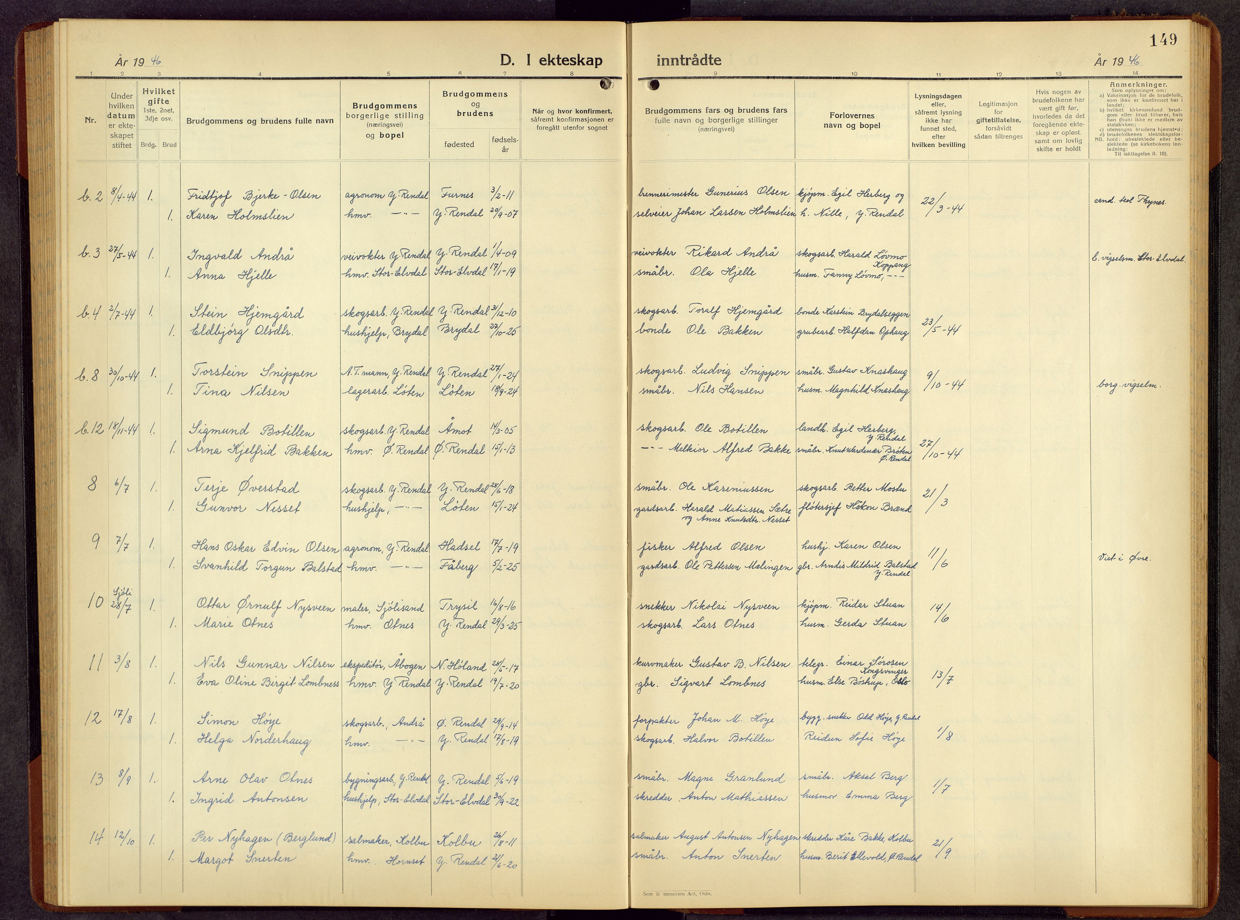 Rendalen prestekontor, AV/SAH-PREST-054/H/Ha/Hab/L0006: Klokkerbok nr. 6, 1941-1958, s. 149