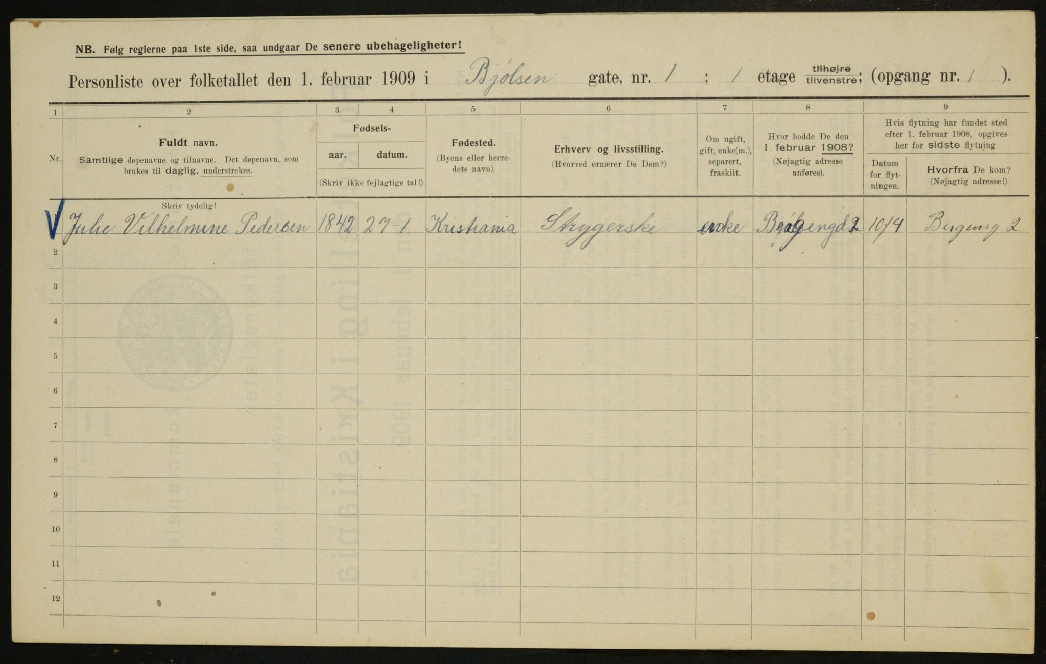 OBA, Kommunal folketelling 1.2.1909 for Kristiania kjøpstad, 1909, s. 6000