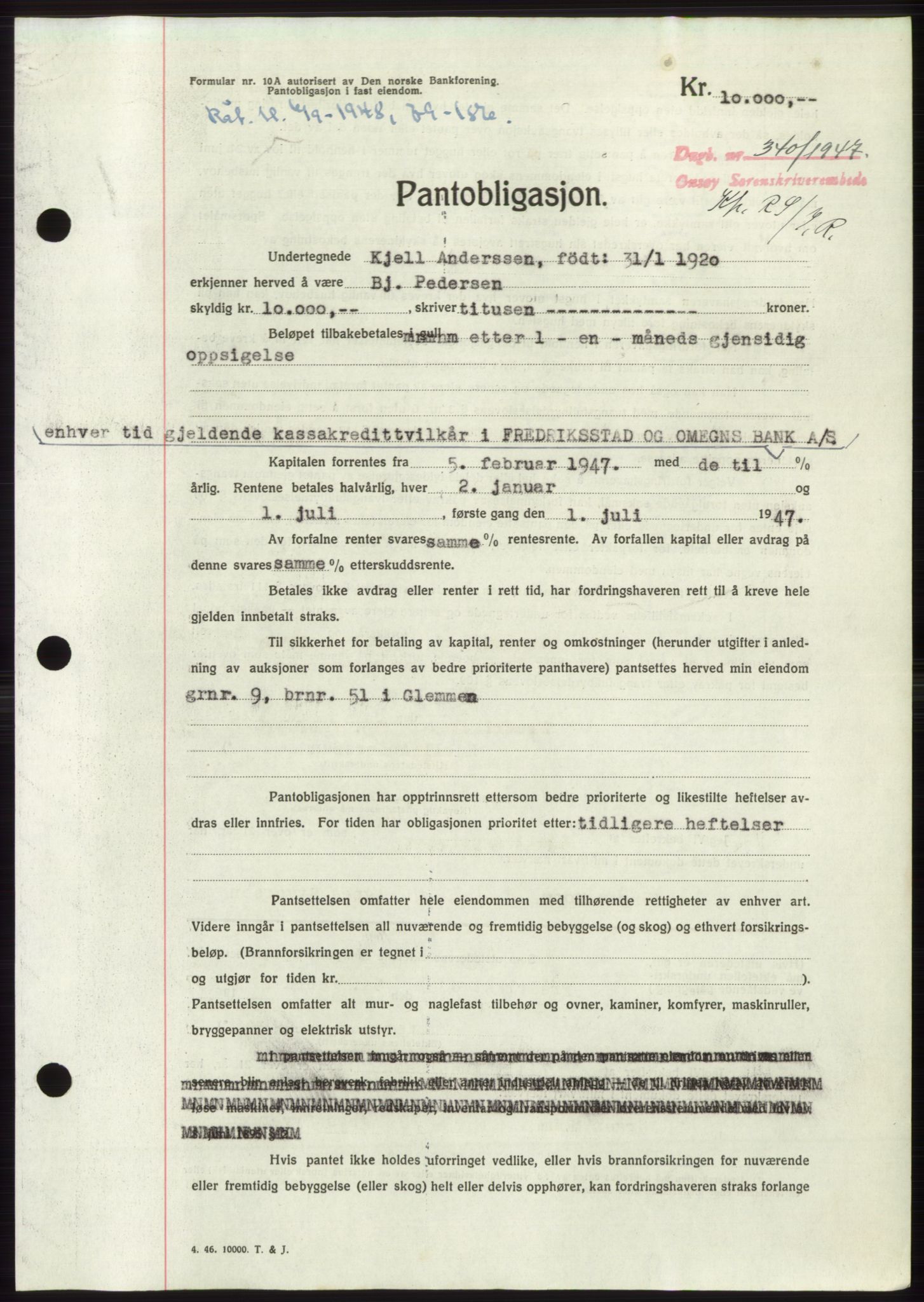 Onsøy sorenskriveri, SAO/A-10474/G/Ga/Gac/L0005: Pantebok nr. B 9-5, 1946-1947, Dagboknr: 340/1947