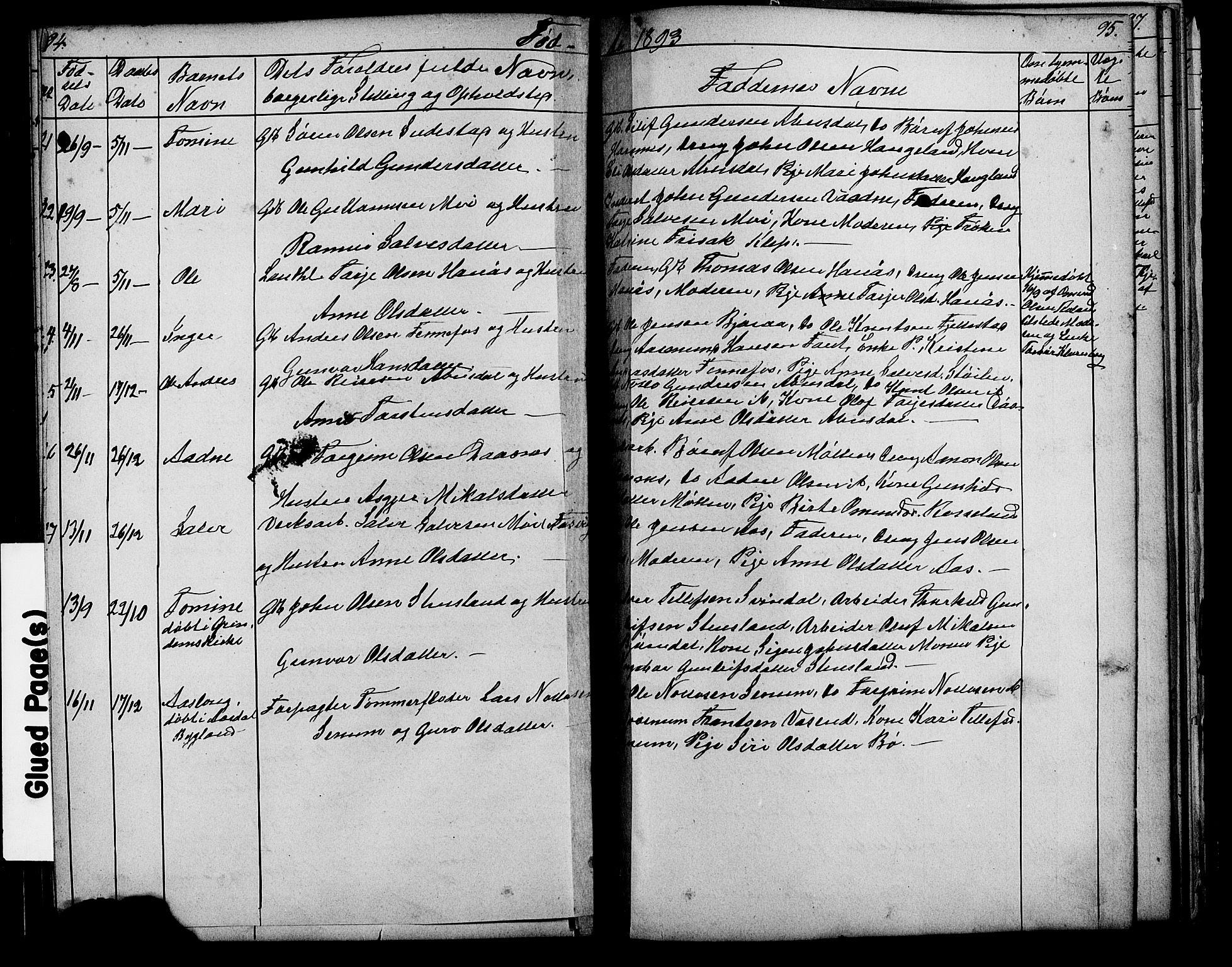 Evje sokneprestkontor, AV/SAK-1111-0008/F/Fb/Fbb/L0002: Klokkerbok nr. B 2, 1879-1909, s. 94-95
