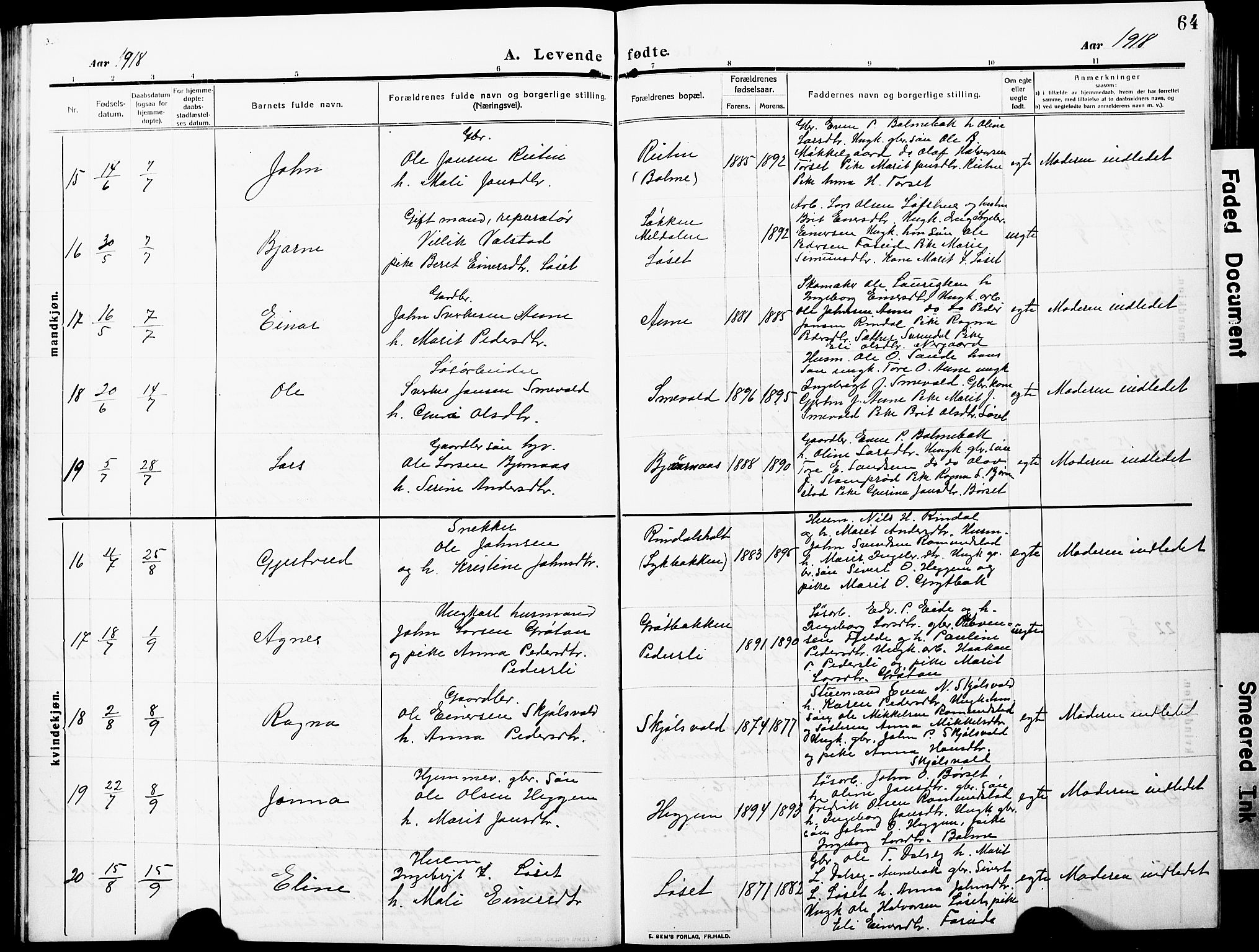 Ministerialprotokoller, klokkerbøker og fødselsregistre - Møre og Romsdal, AV/SAT-A-1454/598/L1079: Klokkerbok nr. 598C04, 1909-1927, s. 64