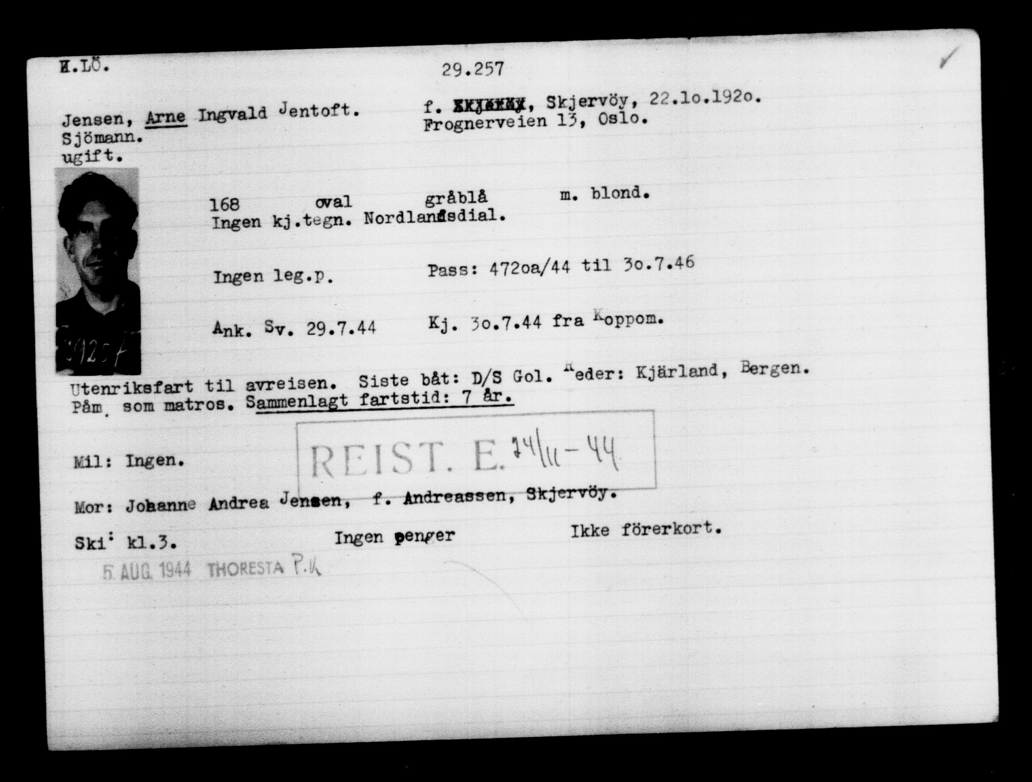 Den Kgl. Norske Legasjons Flyktningskontor, RA/S-6753/V/Va/L0012: Kjesäterkartoteket.  Flyktningenr. 28300-31566, 1940-1945, s. 1046