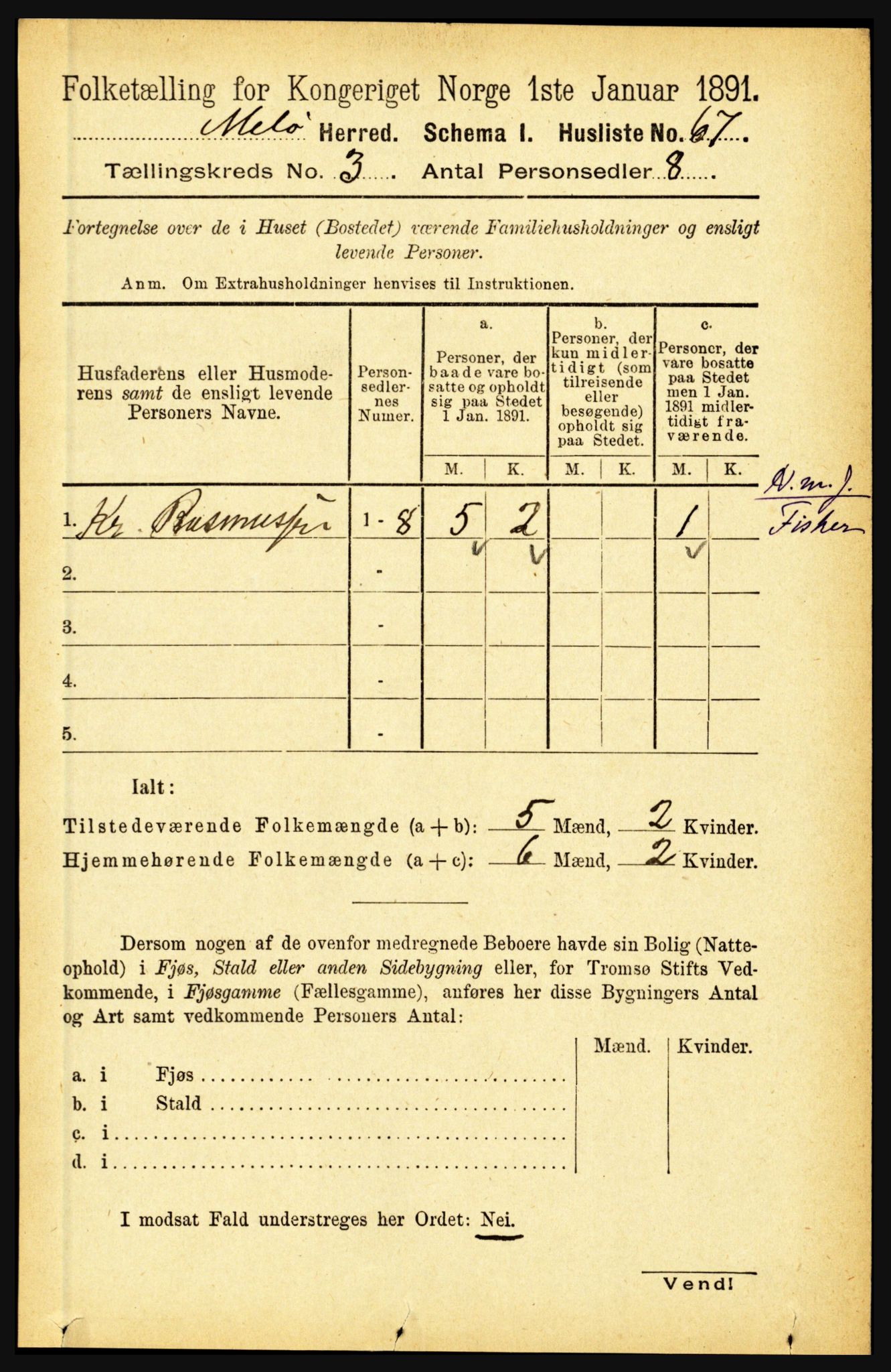 RA, Folketelling 1891 for 1837 Meløy herred, 1891, s. 912