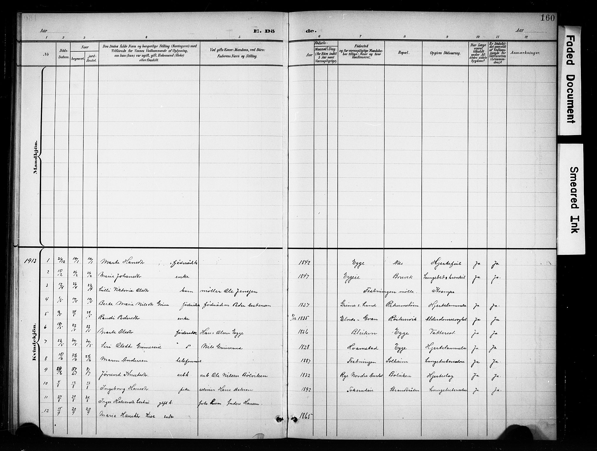 Brandbu prestekontor, SAH/PREST-114/H/Ha/Hab/L0005: Klokkerbok nr. 5, 1900-1913, s. 160