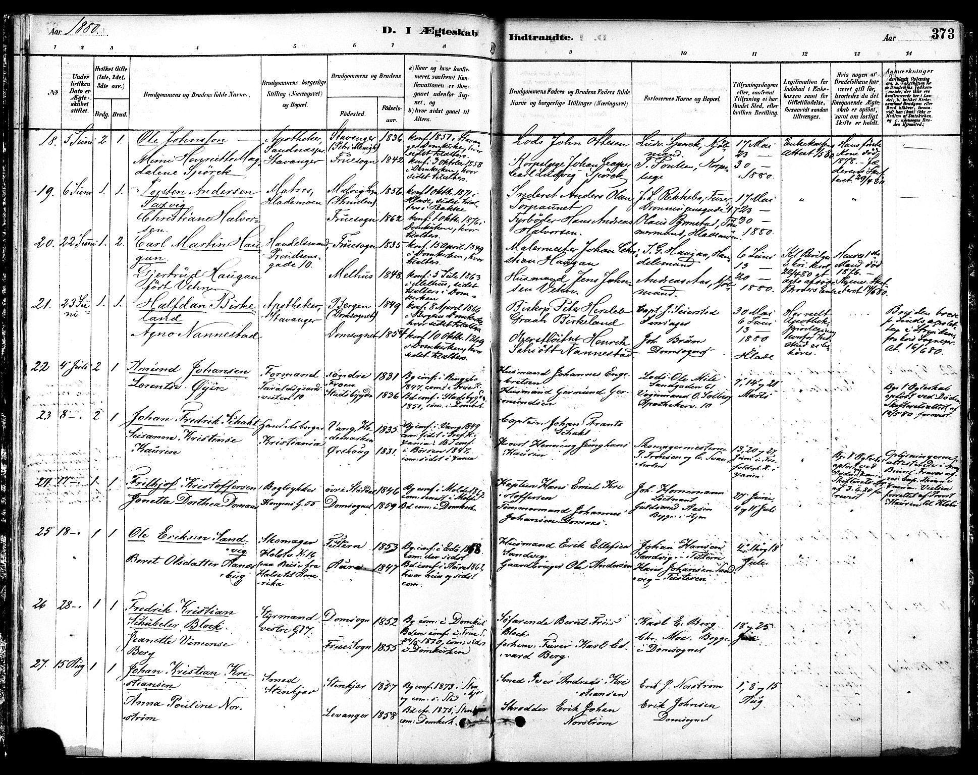 Ministerialprotokoller, klokkerbøker og fødselsregistre - Sør-Trøndelag, SAT/A-1456/601/L0058: Ministerialbok nr. 601A26, 1877-1891, s. 373