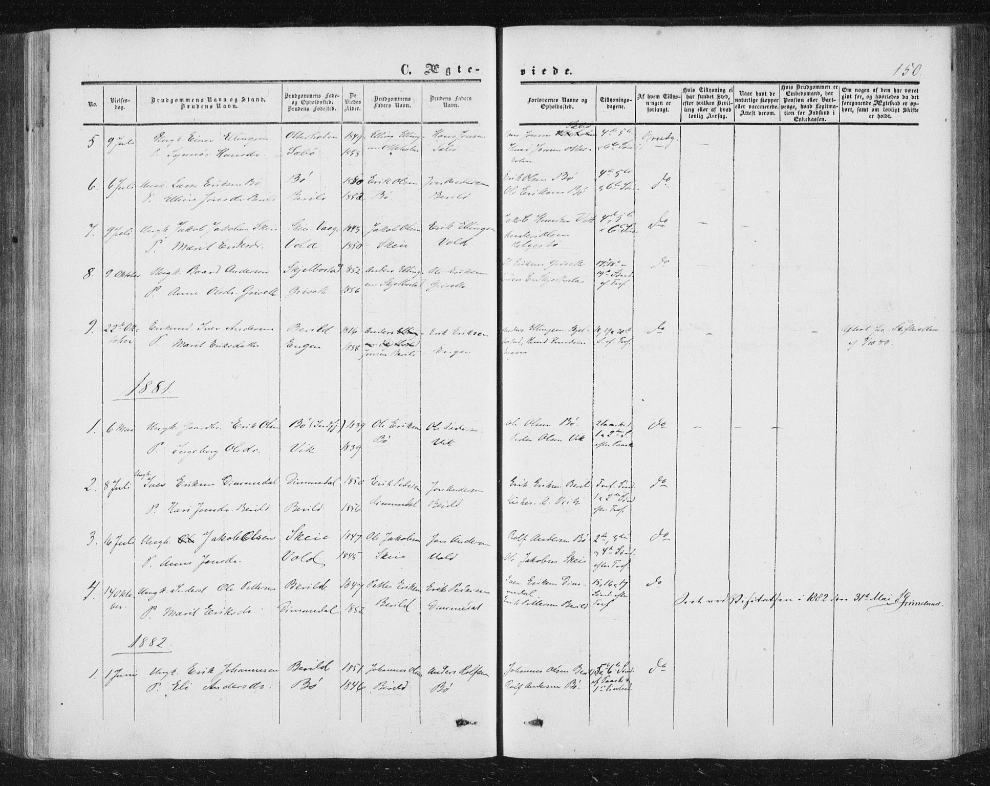 Ministerialprotokoller, klokkerbøker og fødselsregistre - Møre og Romsdal, AV/SAT-A-1454/543/L0562: Ministerialbok nr. 543A02, 1854-1884, s. 150