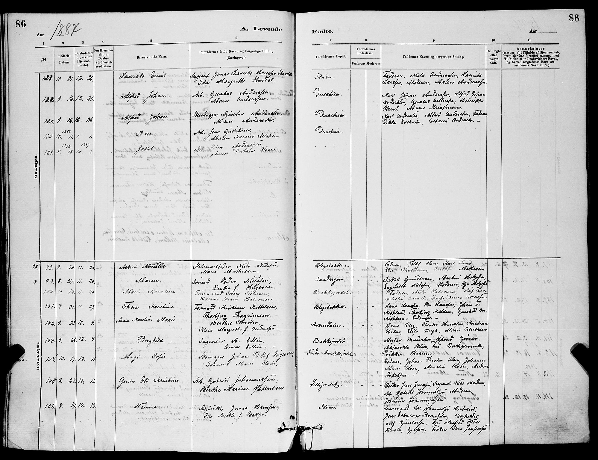 Skien kirkebøker, AV/SAKO-A-302/G/Ga/L0006: Klokkerbok nr. 6, 1881-1890, s. 86