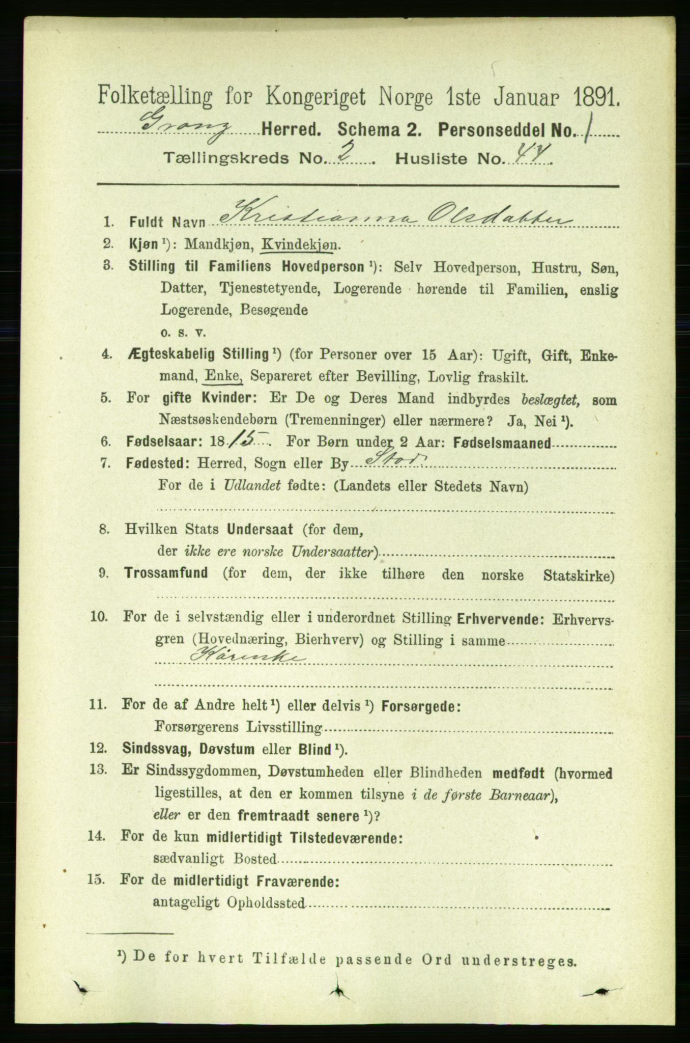 RA, Folketelling 1891 for 1742 Grong herred, 1891, s. 989