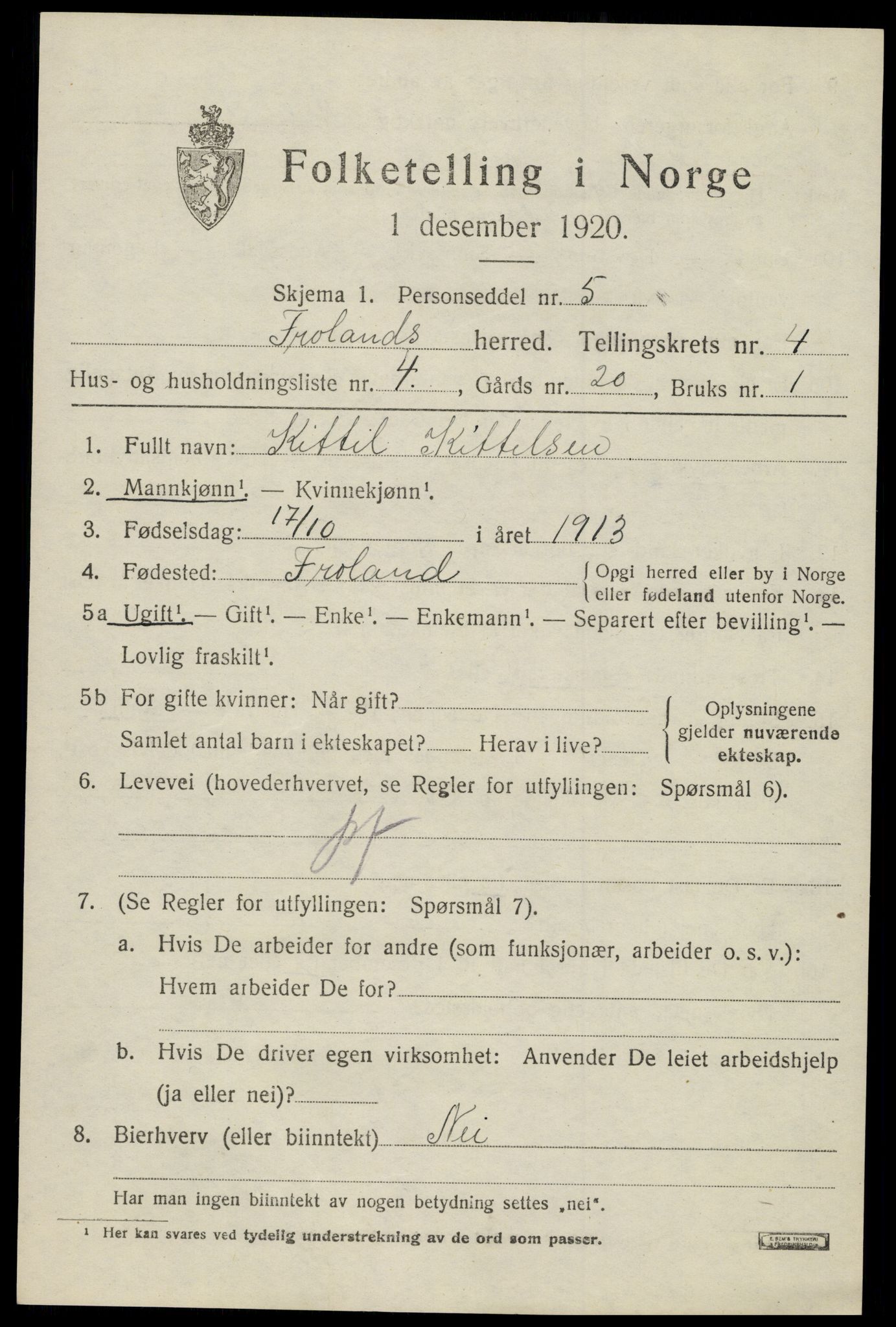 SAK, Folketelling 1920 for 0919 Froland herred, 1920, s. 3203