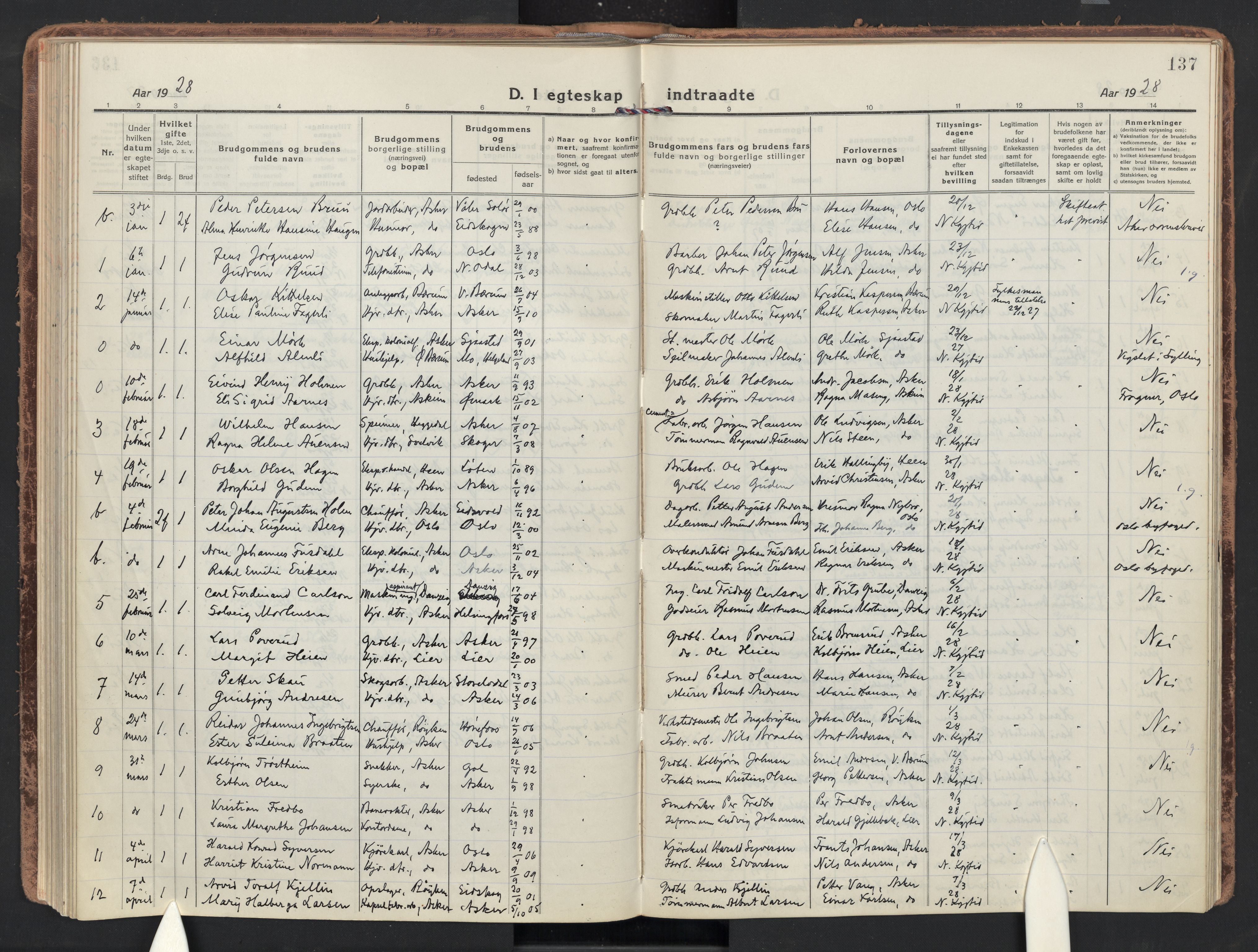 Asker prestekontor Kirkebøker, AV/SAO-A-10256a/F/Fa/L0019: Ministerialbok nr. I 19, 1918-1935, s. 137