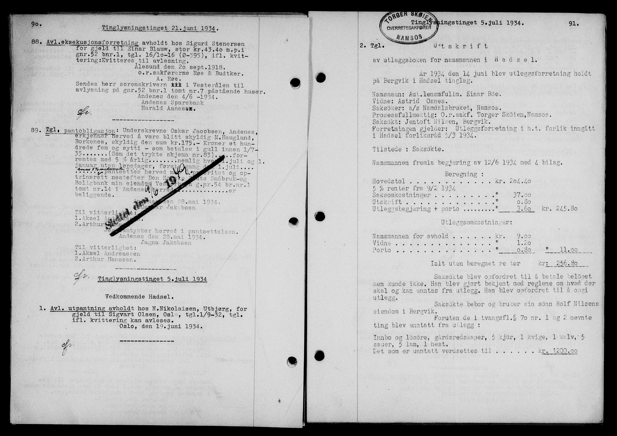 Vesterålen sorenskriveri, SAT/A-4180/1/2/2Ca/L0060: Pantebok nr. 53, 1934-1934, Tingl.dato: 05.07.1934