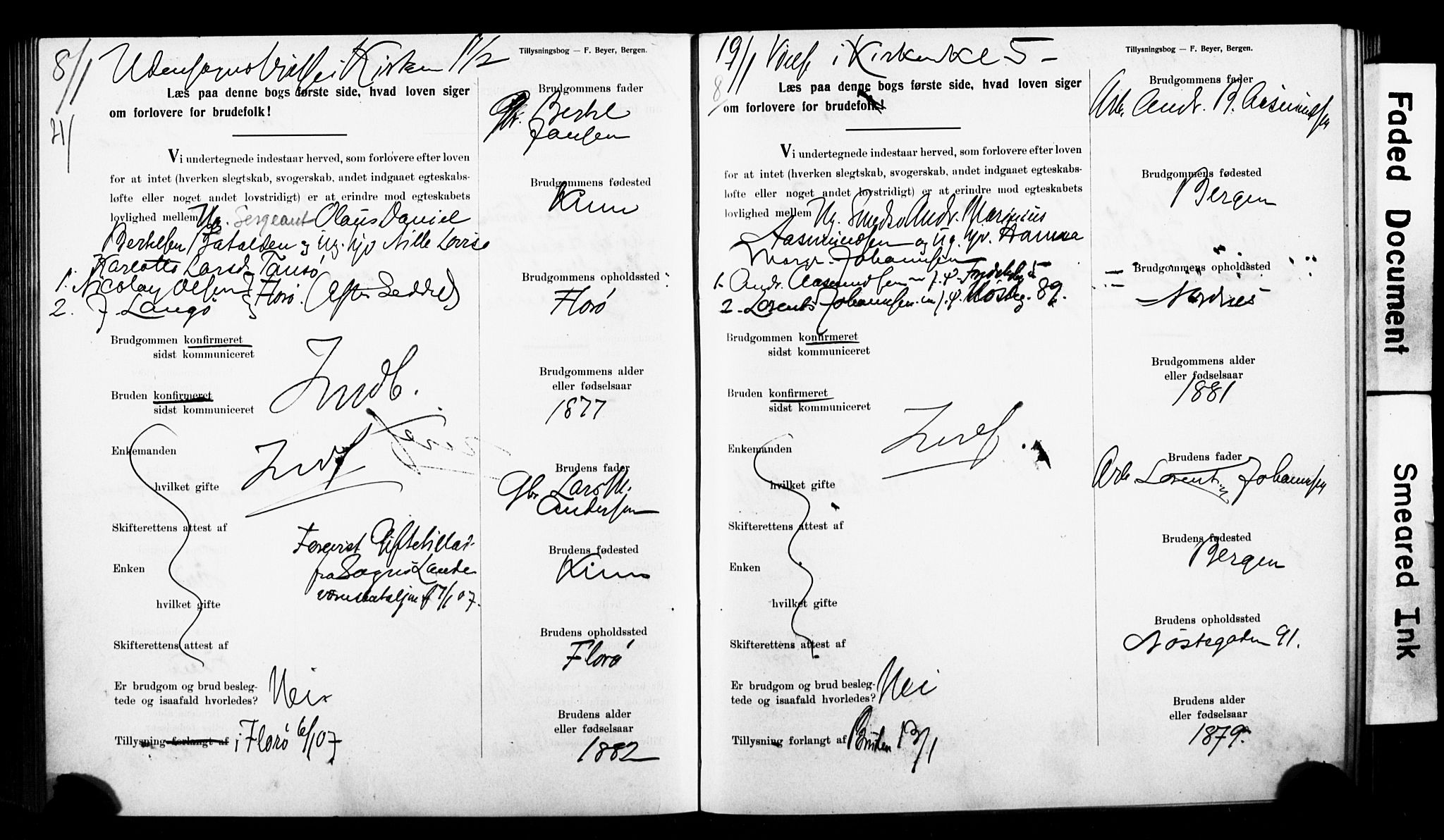 Nykirken Sokneprestembete, SAB/A-77101: Forlovererklæringer nr. II.5.4, 1904-1907, s. 318