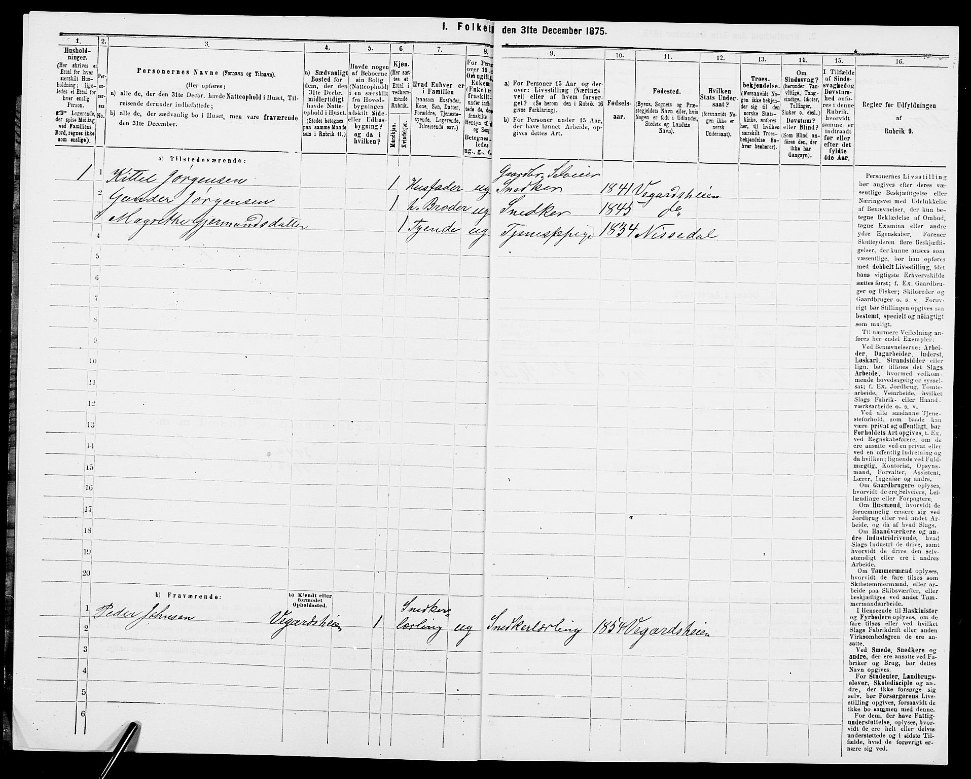 SAK, Folketelling 1875 for 0918P Austre Moland prestegjeld, 1875, s. 2474