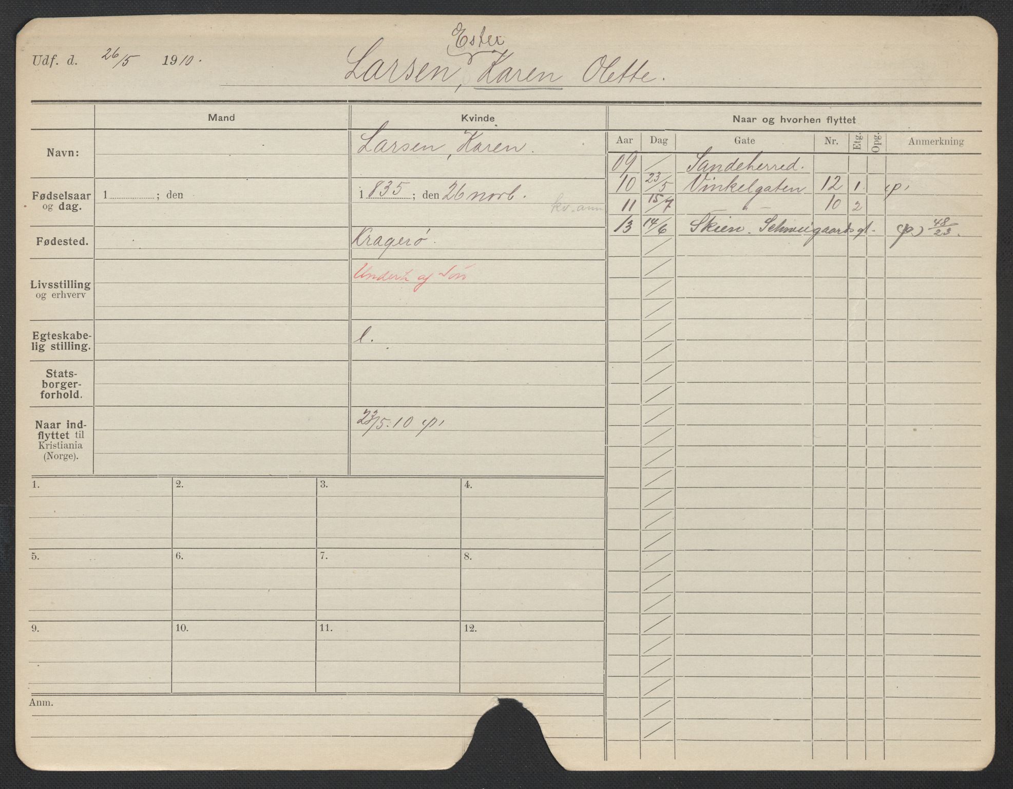 Oslo folkeregister, Registerkort, AV/SAO-A-11715/F/Fa/Fac/L0019: Kvinner, 1906-1914, s. 991a