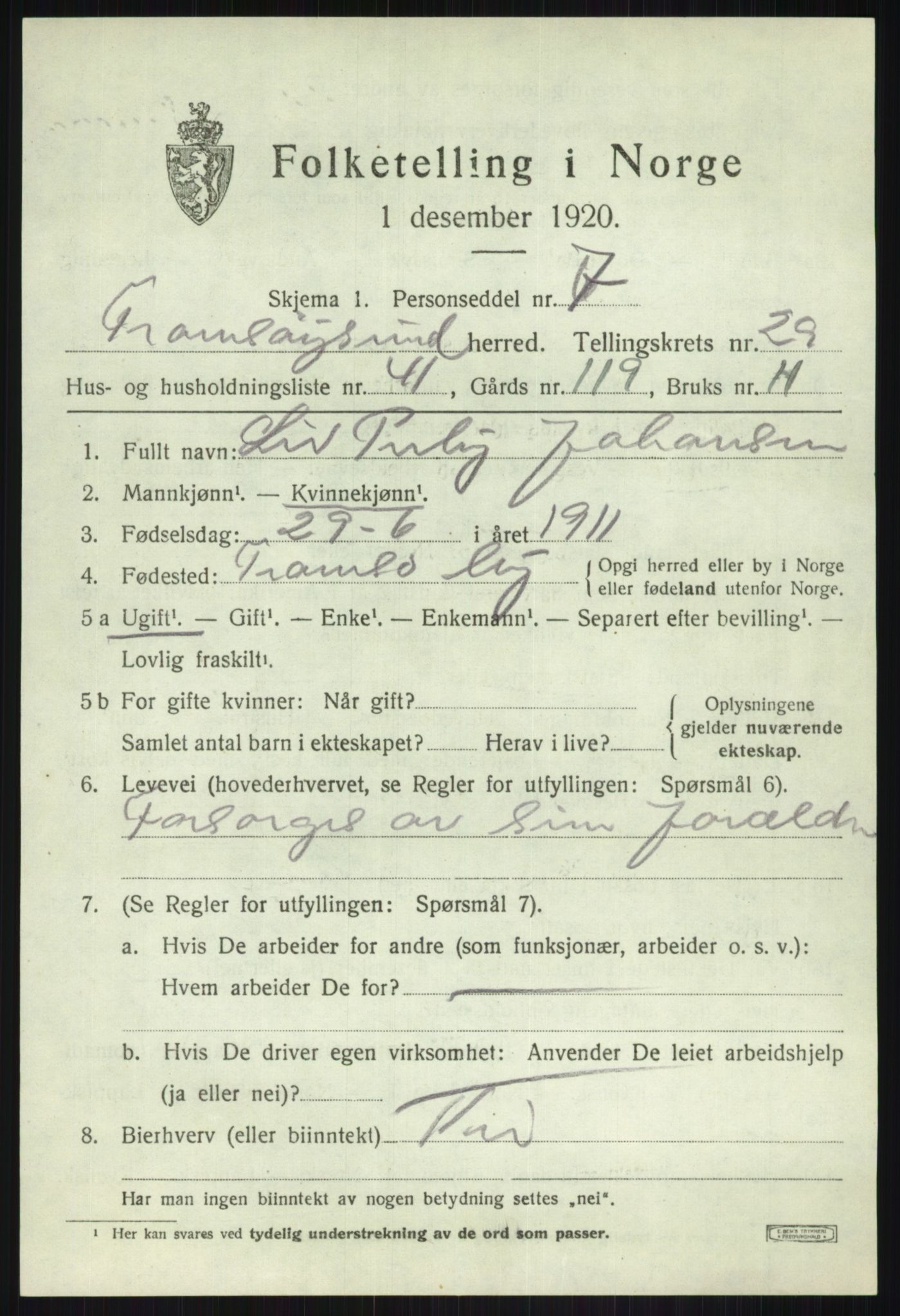 SATØ, Folketelling 1920 for 1934 Tromsøysund herred, 1920, s. 13854