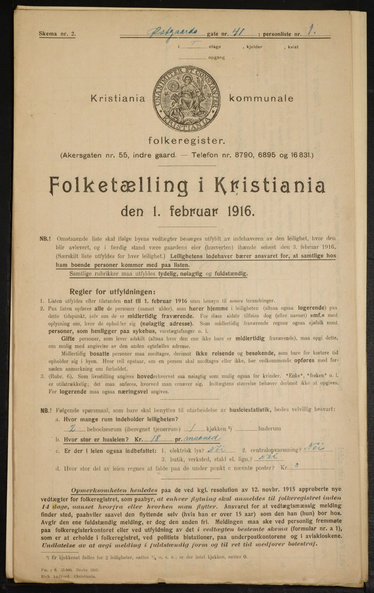 OBA, Kommunal folketelling 1.2.1916 for Kristiania, 1916, s. 133072