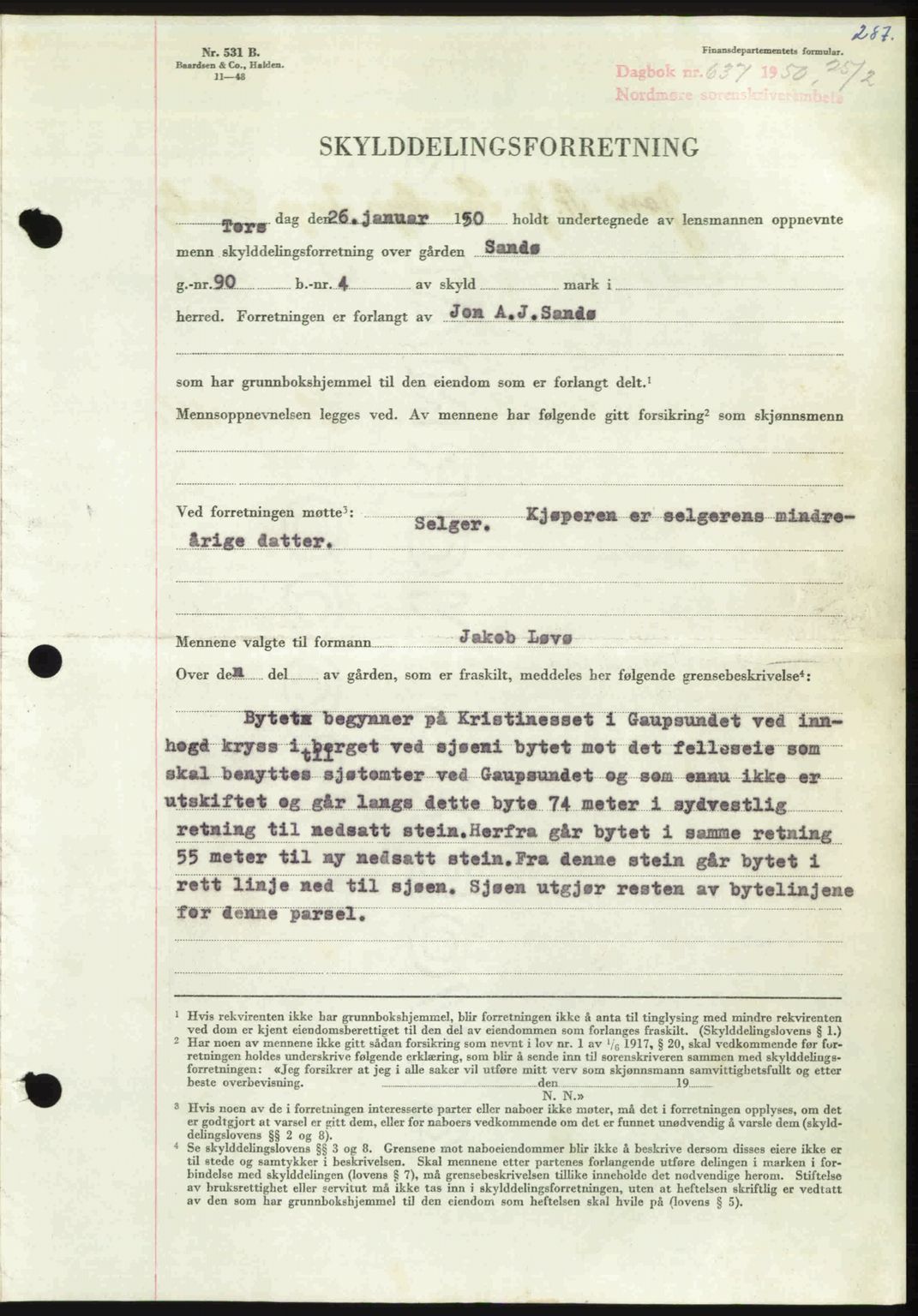 Nordmøre sorenskriveri, SAT/A-4132/1/2/2Ca: Pantebok nr. A114, 1950-1950, Dagboknr: 637/1950