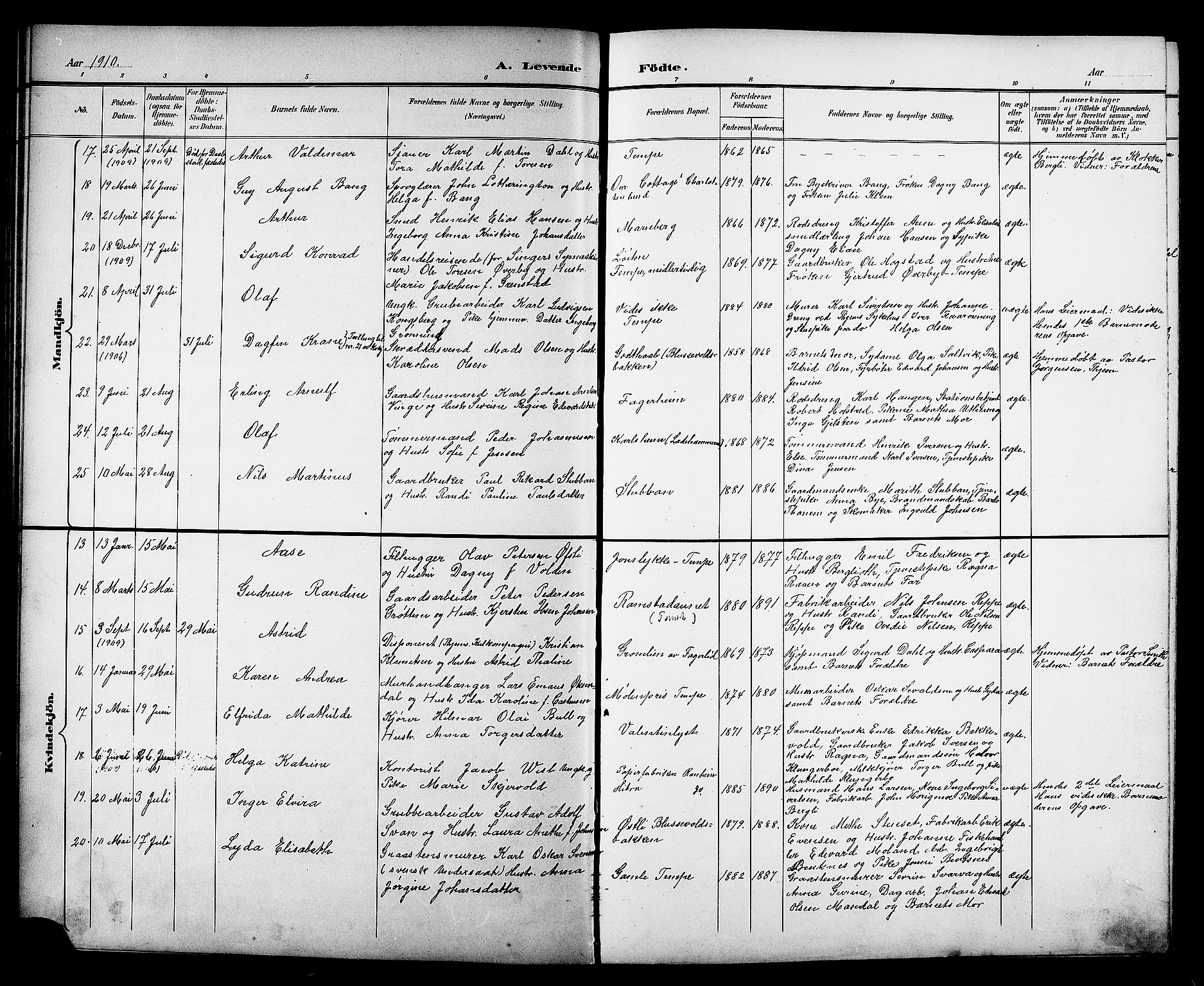 Ministerialprotokoller, klokkerbøker og fødselsregistre - Sør-Trøndelag, AV/SAT-A-1456/606/L0313: Klokkerbok nr. 606C09, 1895-1910