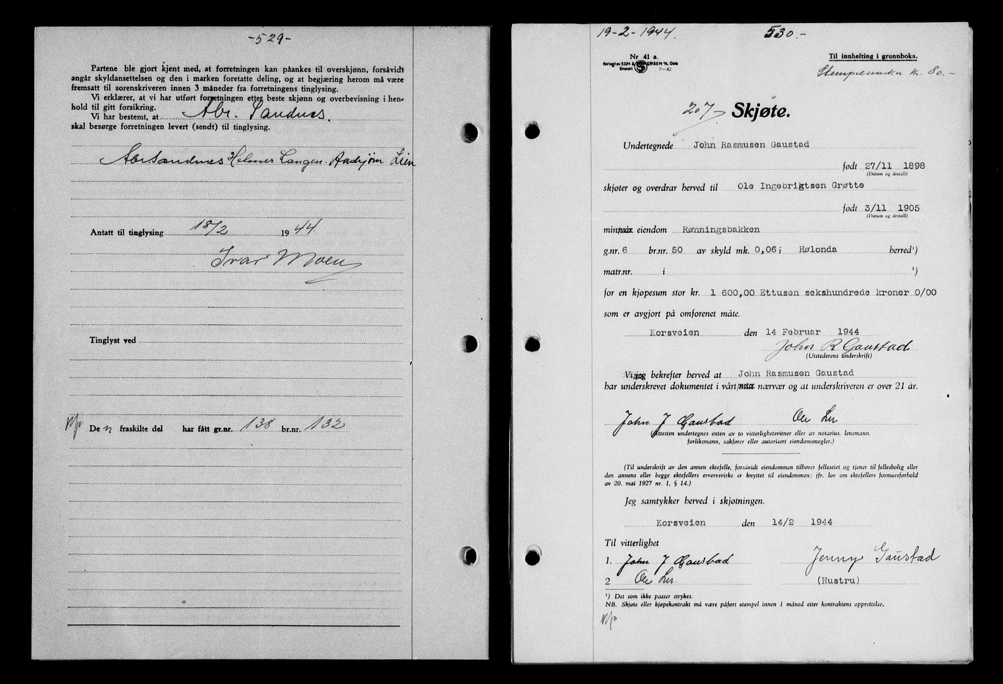Gauldal sorenskriveri, SAT/A-0014/1/2/2C/L0057: Pantebok nr. 62, 1943-1944, Dagboknr: 207/1944