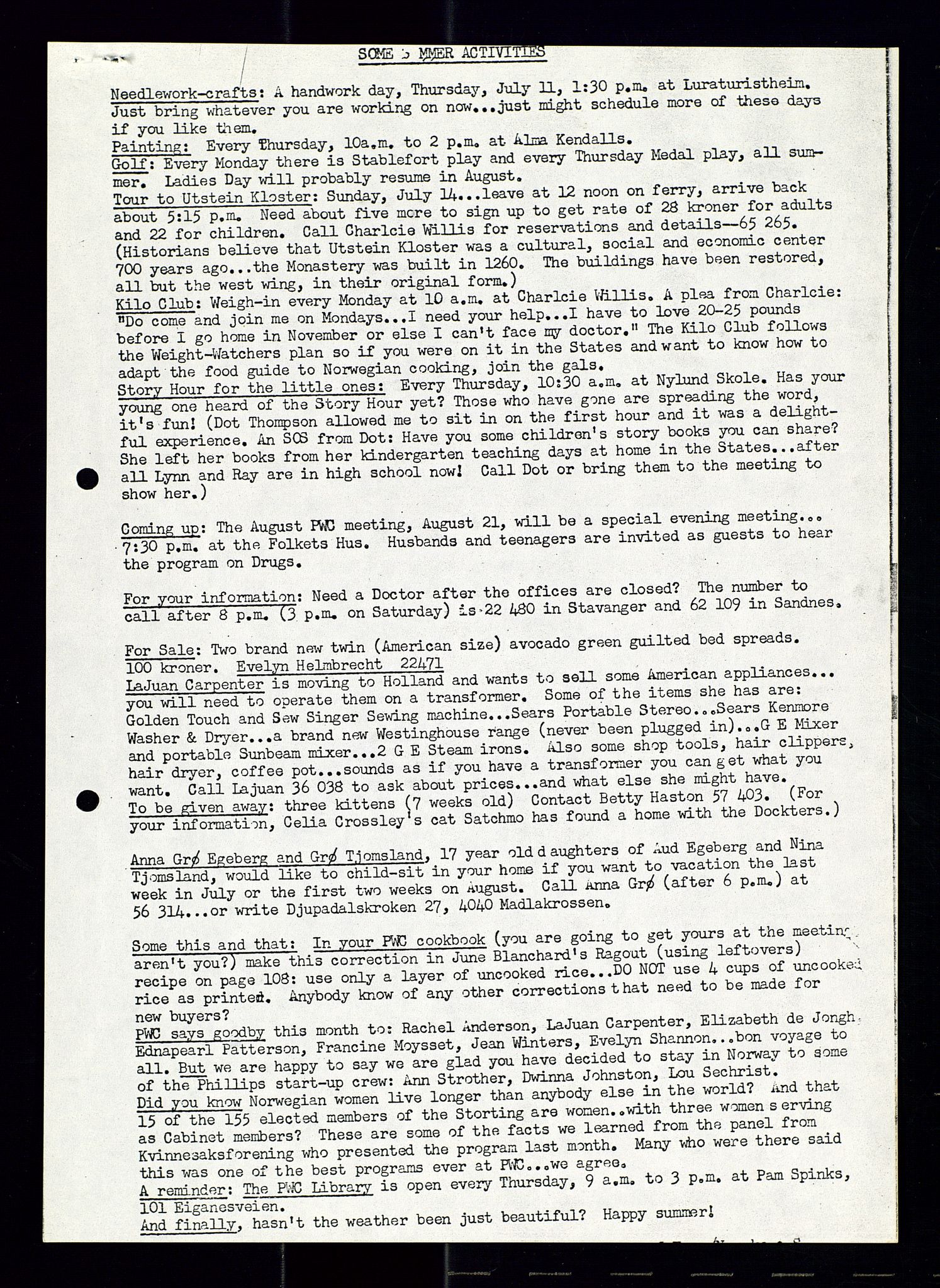 PA 1547 - Petroleum Wives Club, AV/SAST-A-101974/X/Xa/L0001: Newsletters (1971-1978)/radiointervjuer på kasett (1989-1992), 1970-1978