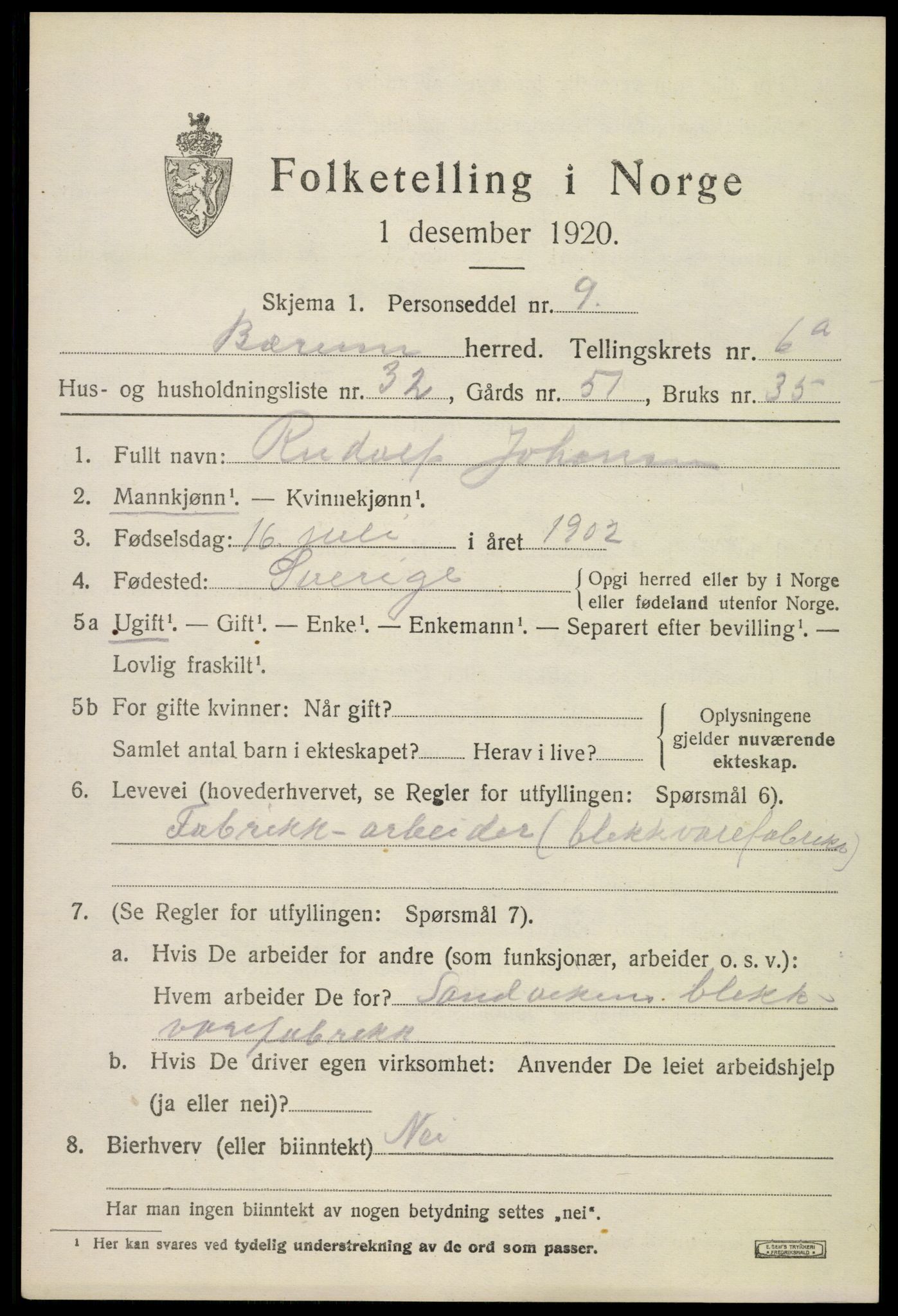 SAO, Folketelling 1920 for 0219 Bærum herred, 1920, s. 12956