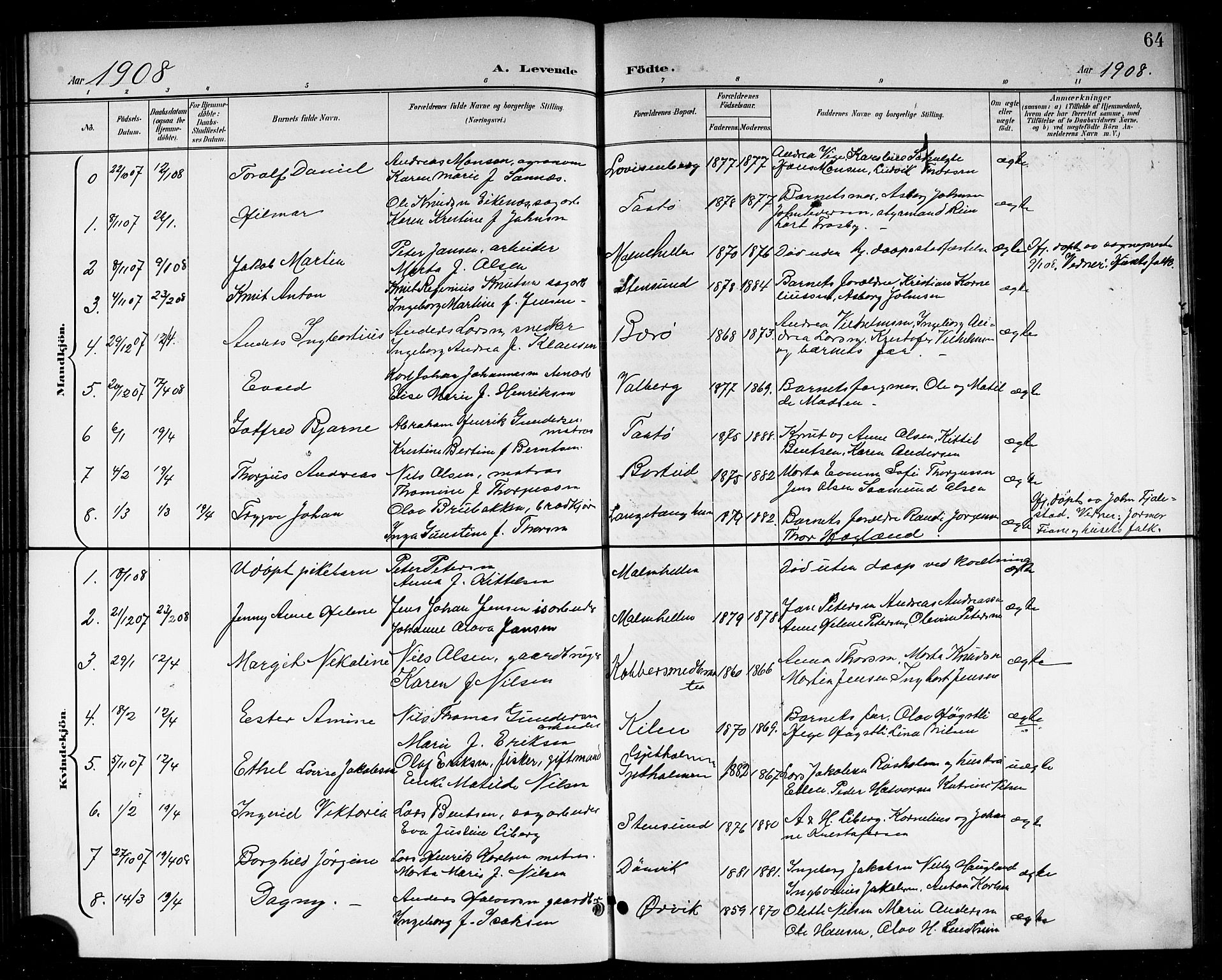 Skåtøy kirkebøker, AV/SAKO-A-304/G/Ga/L0004: Klokkerbok nr. I 4, 1898-1916, s. 64