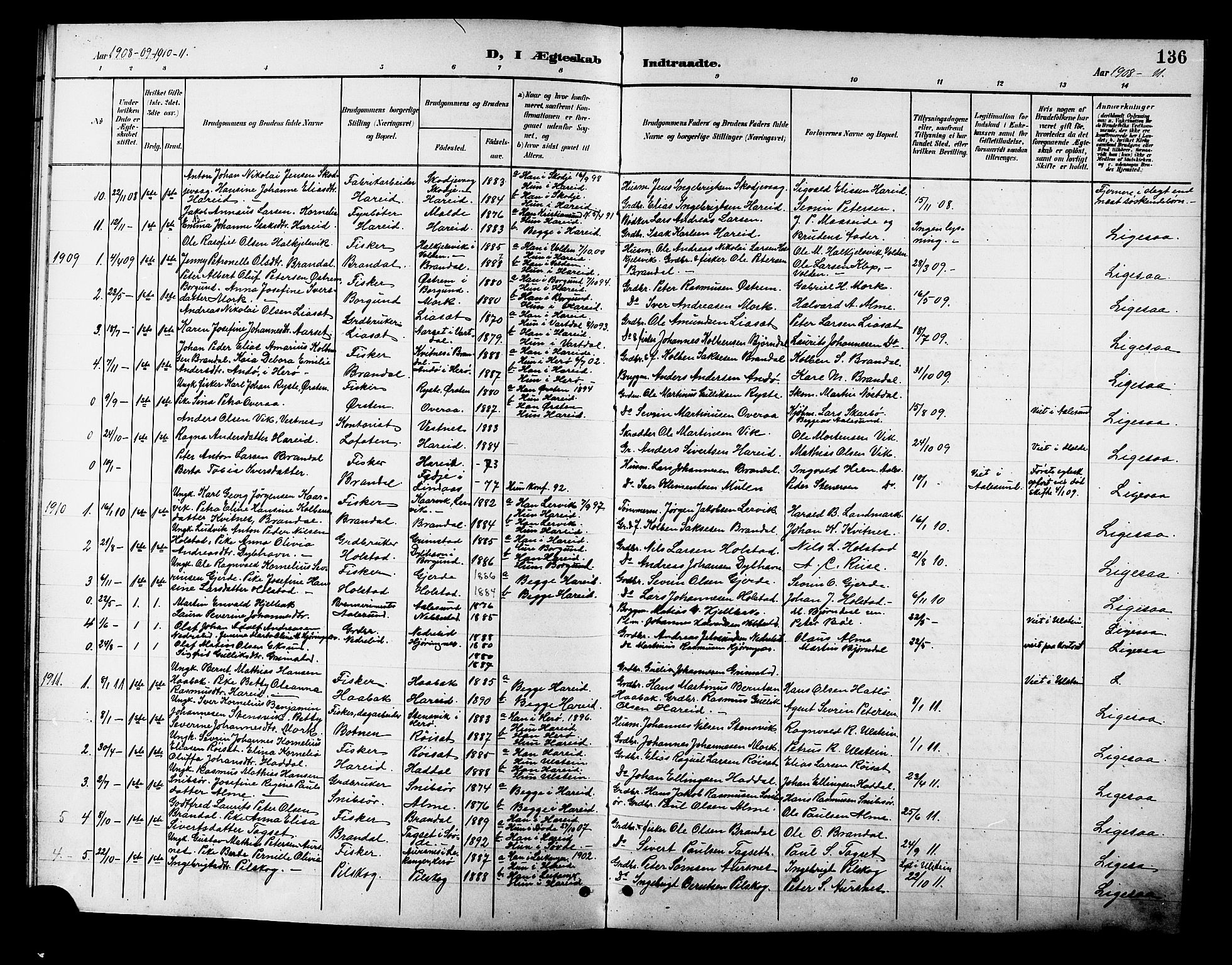 Ministerialprotokoller, klokkerbøker og fødselsregistre - Møre og Romsdal, SAT/A-1454/510/L0126: Klokkerbok nr. 510C03, 1900-1922, s. 136