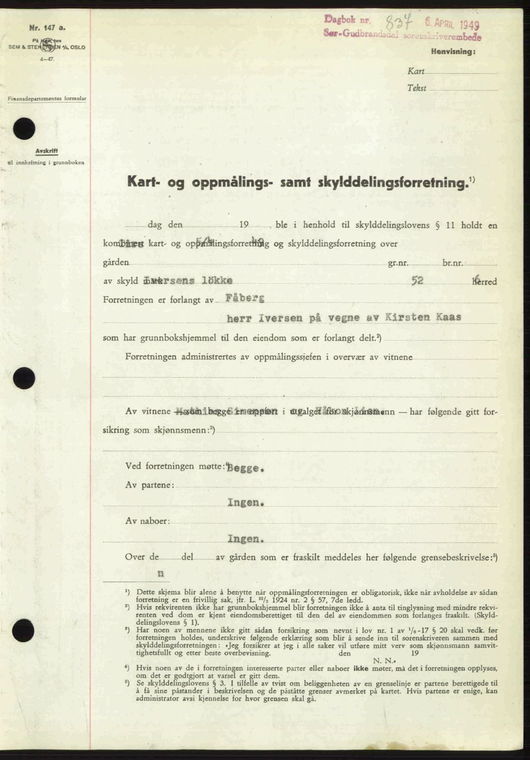 Sør-Gudbrandsdal tingrett, SAH/TING-004/H/Hb/Hbd/L0024: Pantebok nr. A24, 1948-1949, Dagboknr: 837/1949