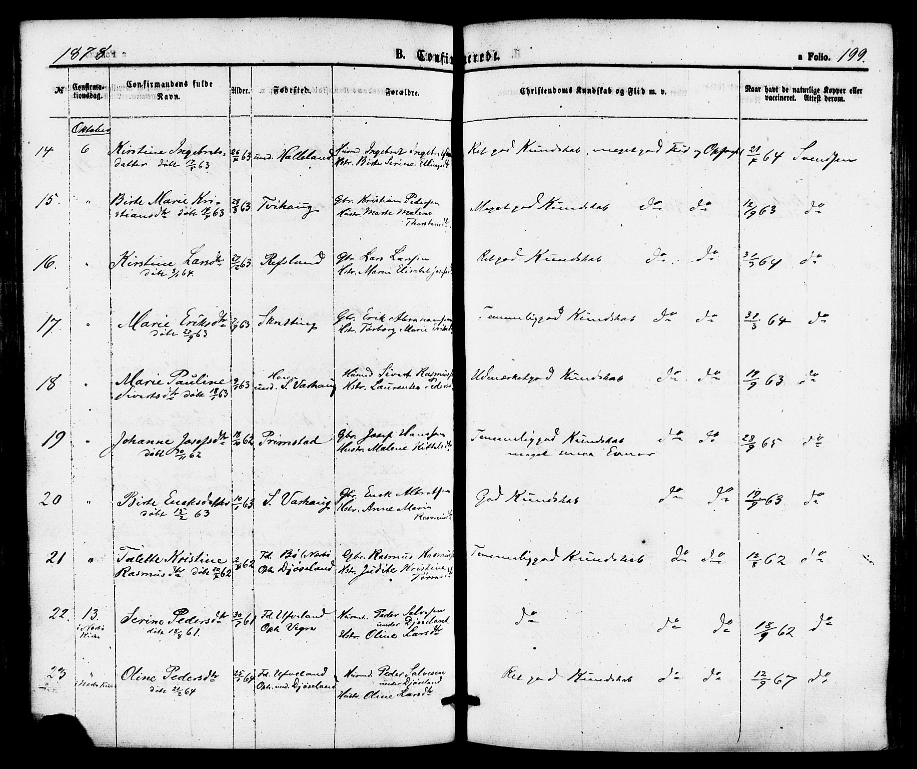 Hå sokneprestkontor, AV/SAST-A-101801/001/30BA/L0009: Ministerialbok nr. A 8, 1855-1878, s. 199
