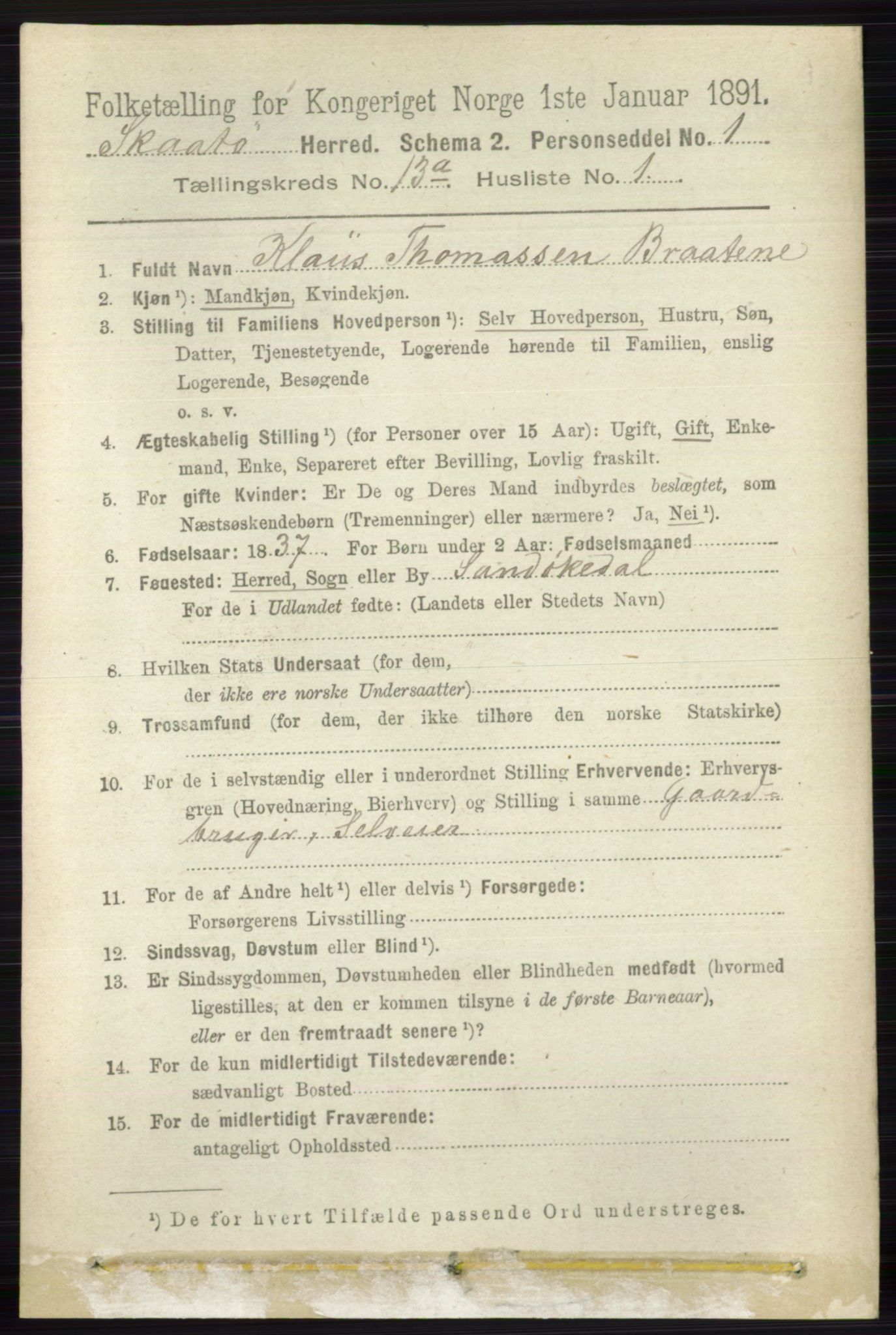 RA, Folketelling 1891 for 0815 Skåtøy herred, 1891, s. 4453