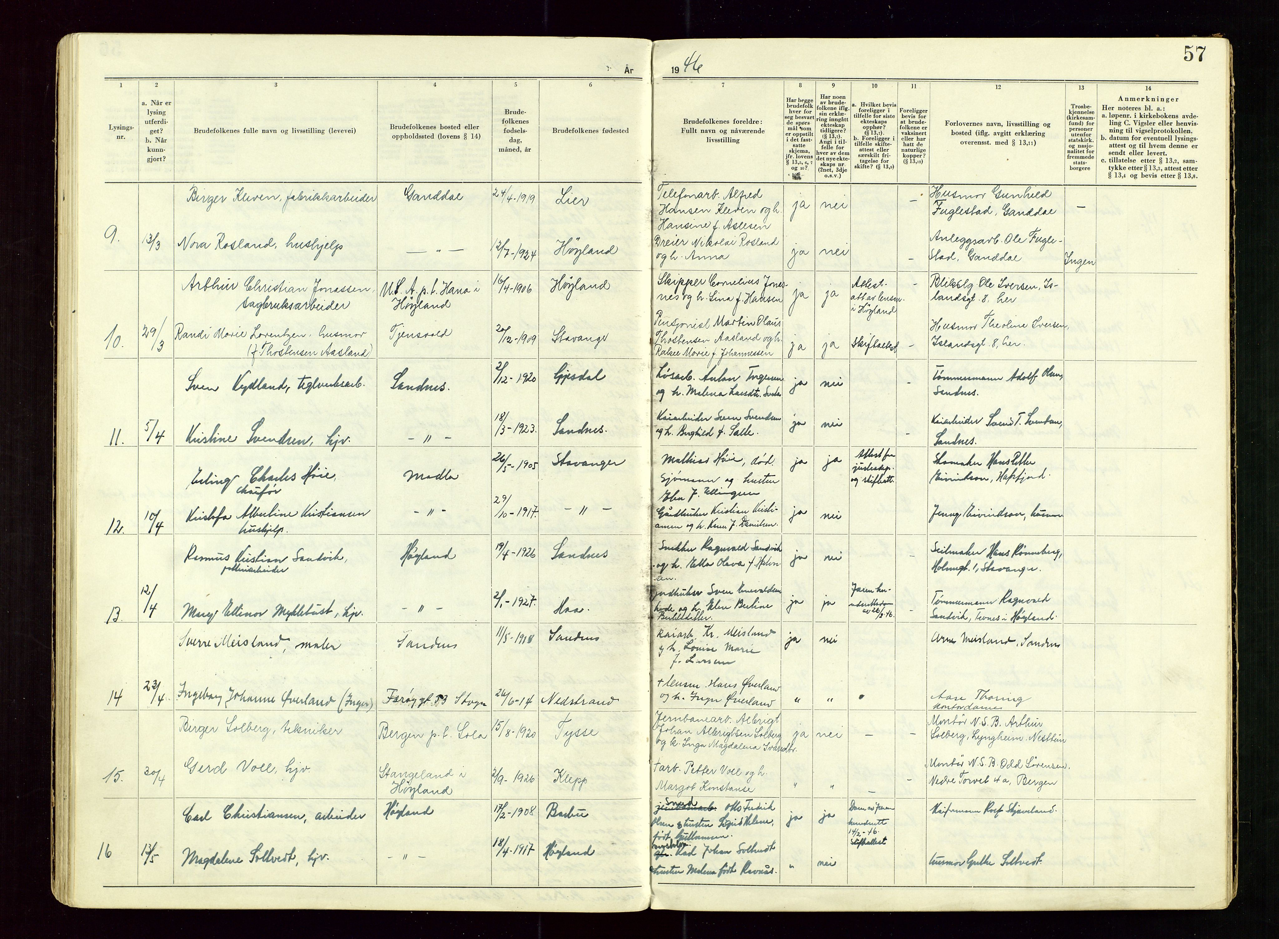 Sandnes sorenskriveri, AV/SAST-A-100312/02/I/Ic/L0001: Vigsel (Lysingsbok), 1944-1954, s. 57