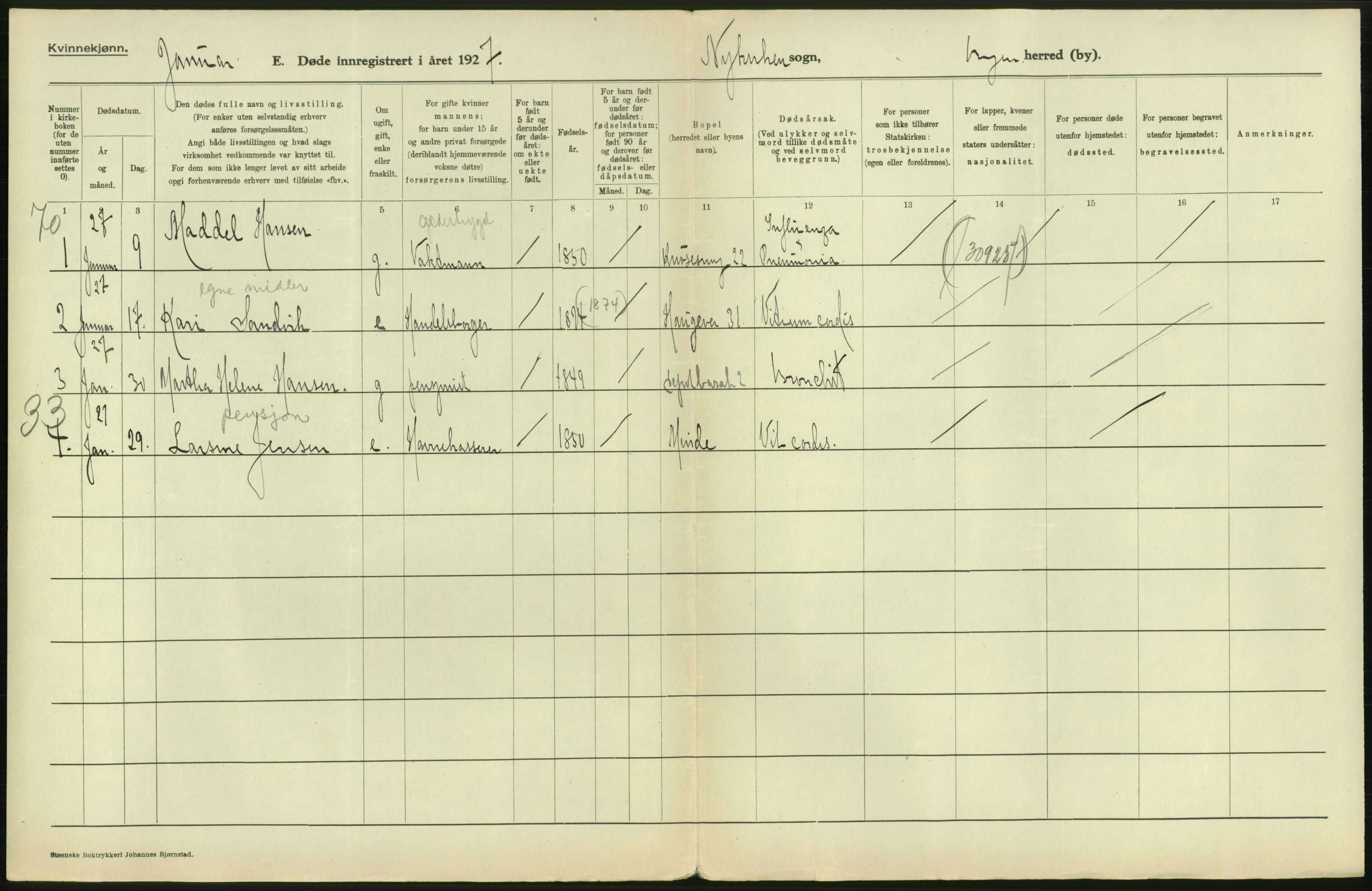 Statistisk sentralbyrå, Sosiodemografiske emner, Befolkning, RA/S-2228/D/Df/Dfc/Dfcg/L0028: Bergen: Gifte, døde., 1927, s. 372