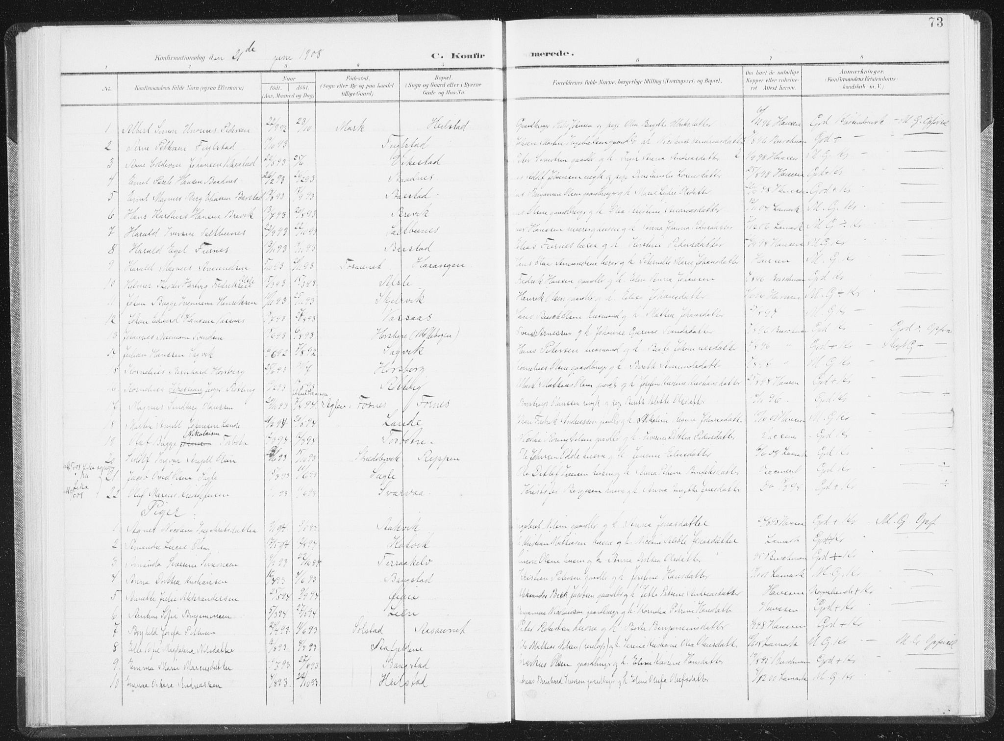 Ministerialprotokoller, klokkerbøker og fødselsregistre - Nordland, SAT/A-1459/810/L0153: Ministerialbok nr. 810A12, 1899-1914, s. 73