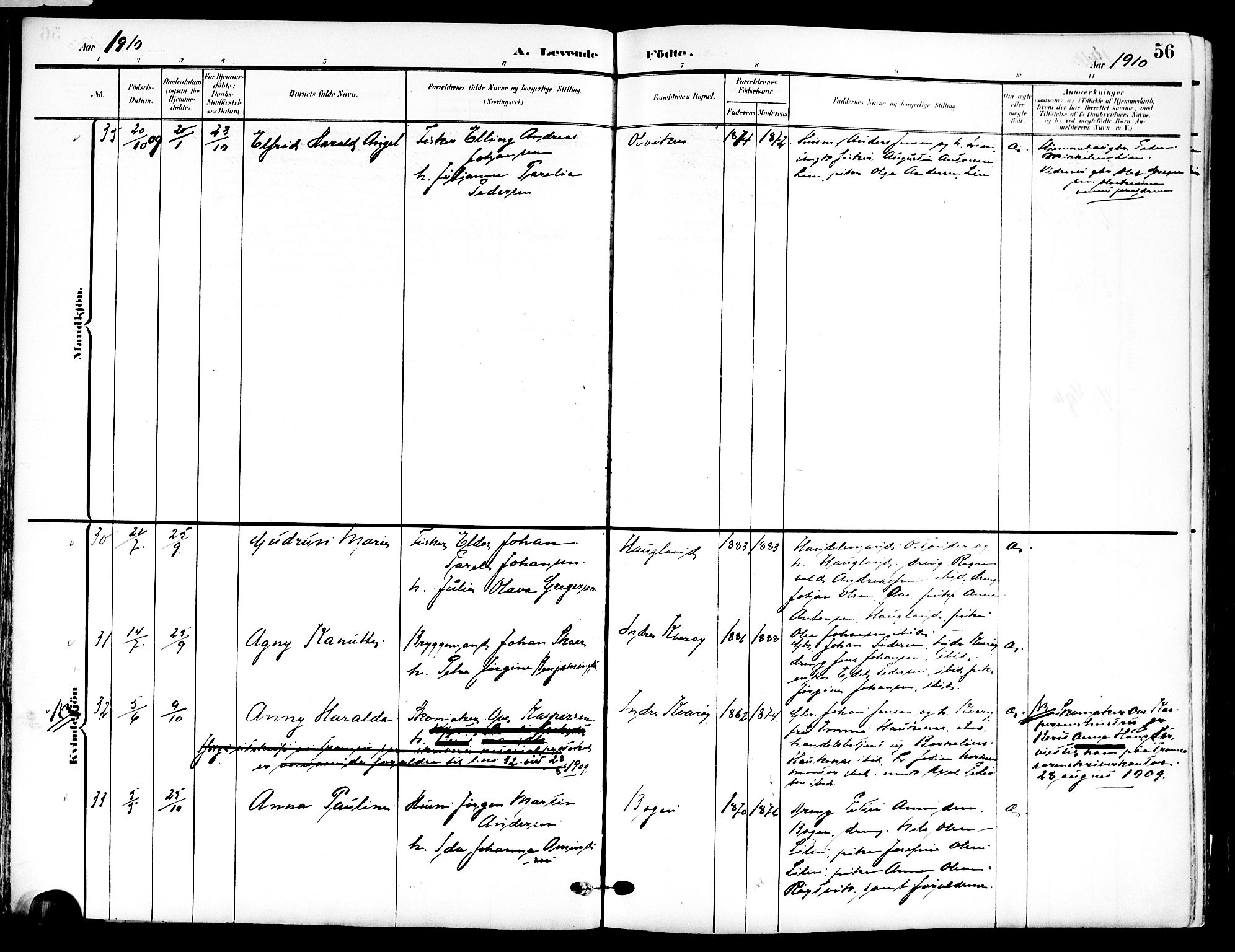 Ministerialprotokoller, klokkerbøker og fødselsregistre - Nordland, SAT/A-1459/839/L0569: Ministerialbok nr. 839A06, 1903-1922, s. 56