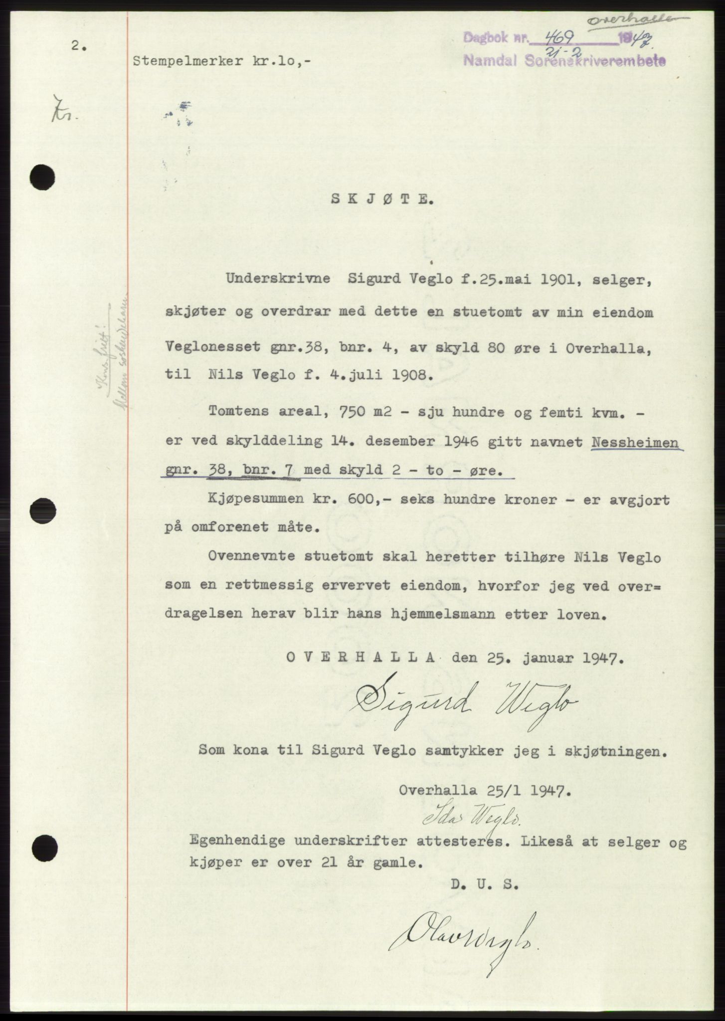 Namdal sorenskriveri, SAT/A-4133/1/2/2C: Pantebok nr. -, 1946-1947, Dagboknr: 469/1947