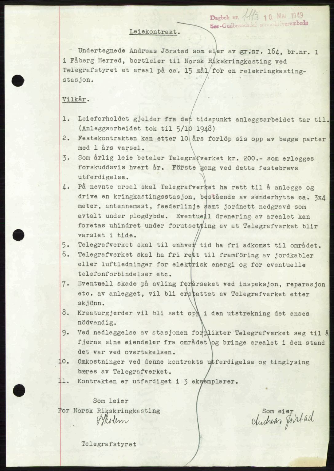 Sør-Gudbrandsdal tingrett, SAH/TING-004/H/Hb/Hbd/L0025: Pantebok nr. A25, 1949-1949, Dagboknr: 1113/1949