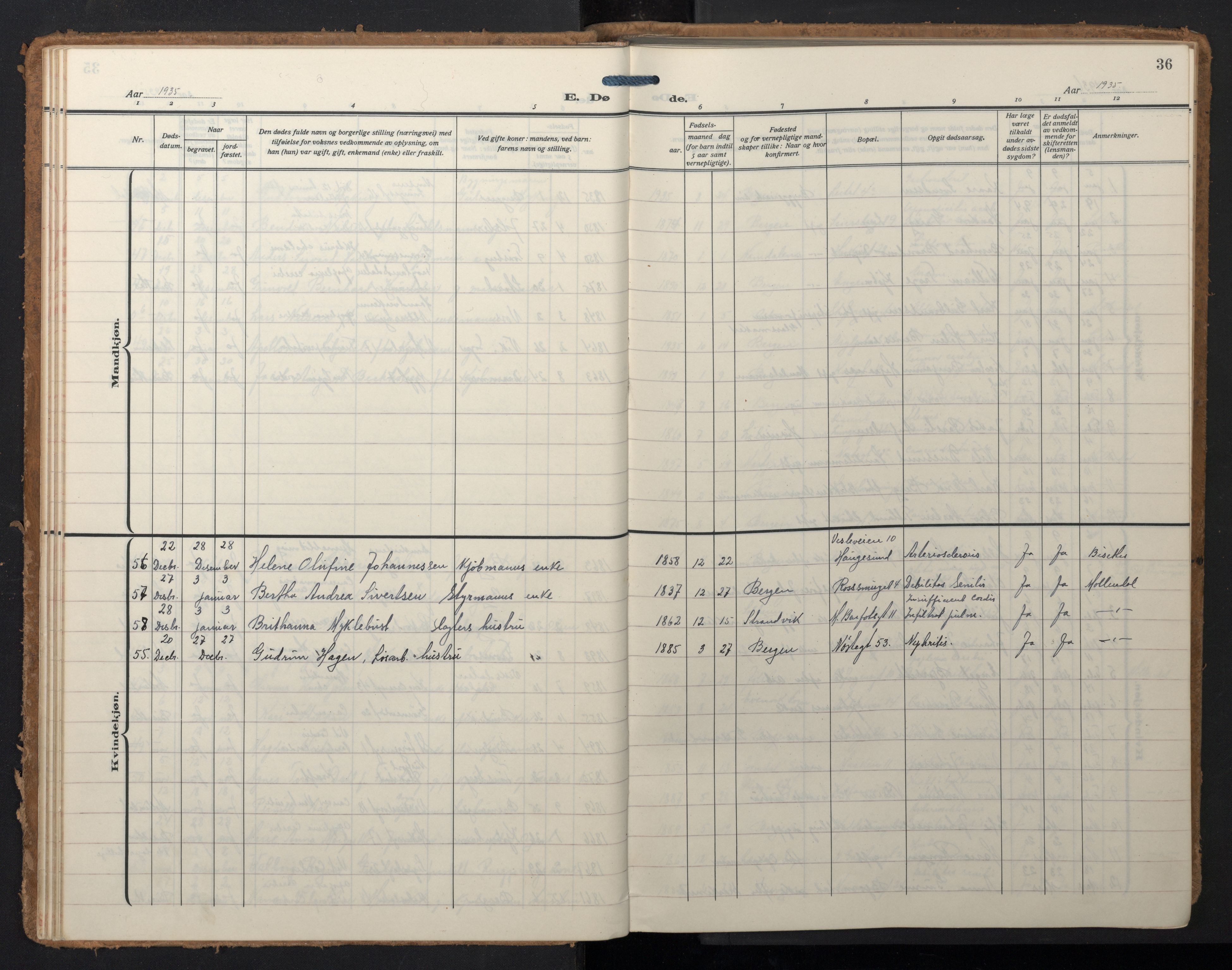 Domkirken sokneprestembete, SAB/A-74801/H/Hab/L0043: Klokkerbok nr. E 7, 1929-1965, s. 35b-36a