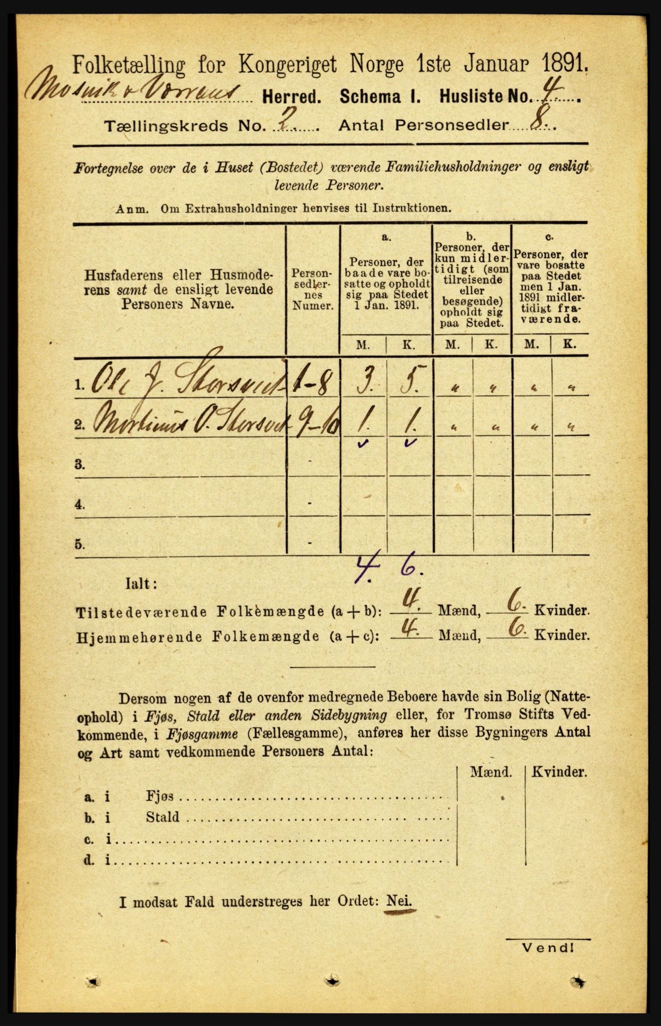 RA, Folketelling 1891 for 1723 Mosvik og Verran herred, 1891, s. 425