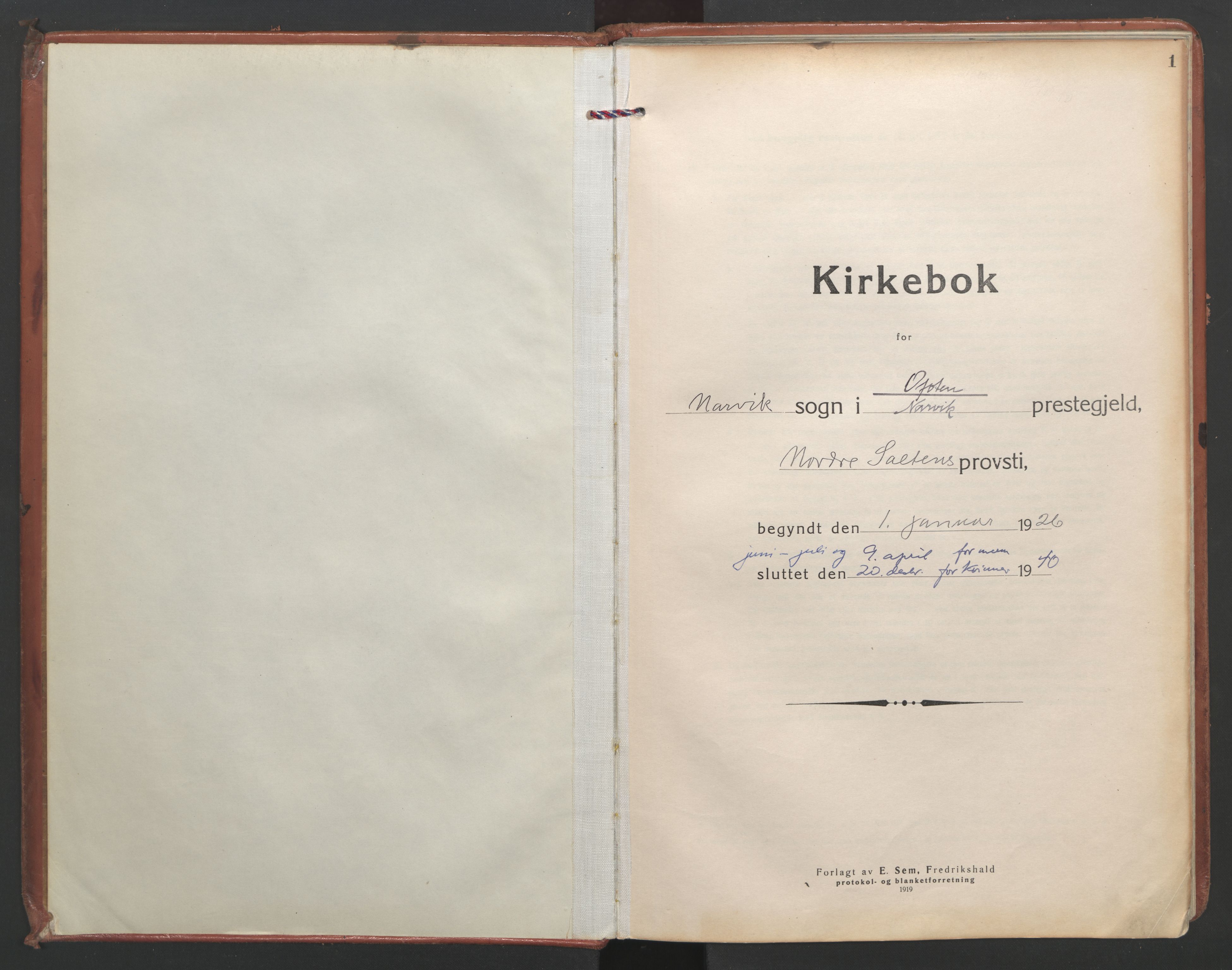 Ministerialprotokoller, klokkerbøker og fødselsregistre - Nordland, SAT/A-1459/871/L1005: Ministerialbok nr. 871A21, 1926-1940, s. 1