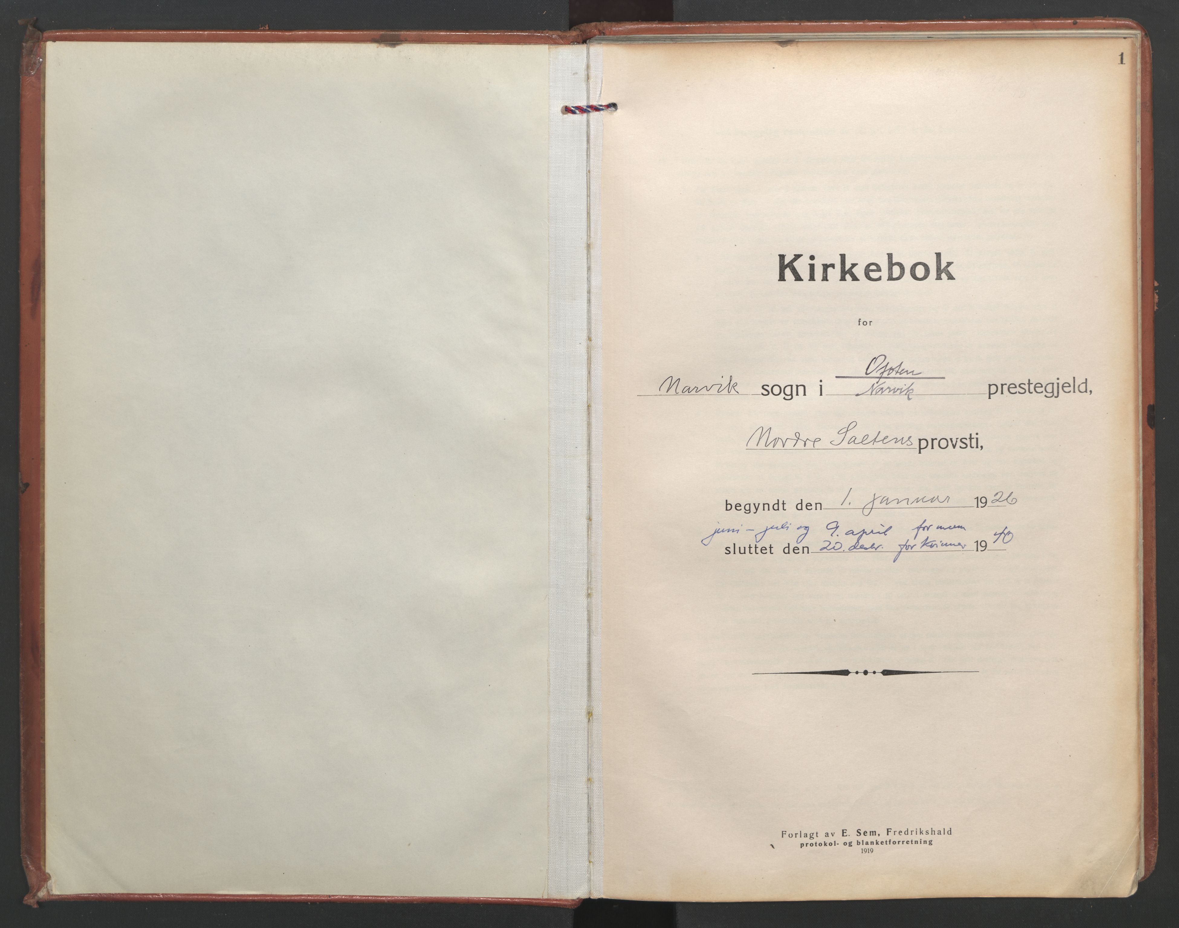 Ministerialprotokoller, klokkerbøker og fødselsregistre - Nordland, AV/SAT-A-1459/871/L1005: Ministerialbok nr. 871A21, 1926-1940, s. 1