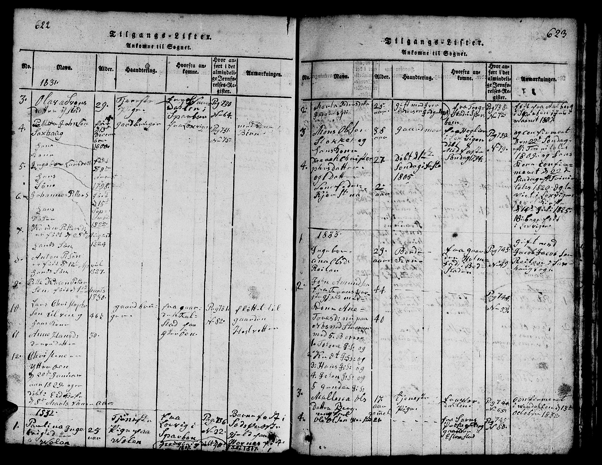 Ministerialprotokoller, klokkerbøker og fødselsregistre - Nord-Trøndelag, SAT/A-1458/730/L0298: Klokkerbok nr. 730C01, 1816-1849, s. 622-623